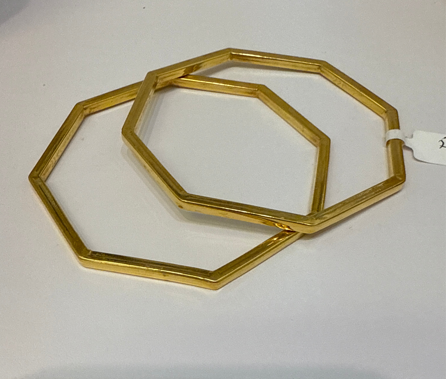 One-of-a-kind custom Design Hexagon shaped in 22K Gold Stackable Bangle. 2.10 inches - 15.6g SKU:BA014