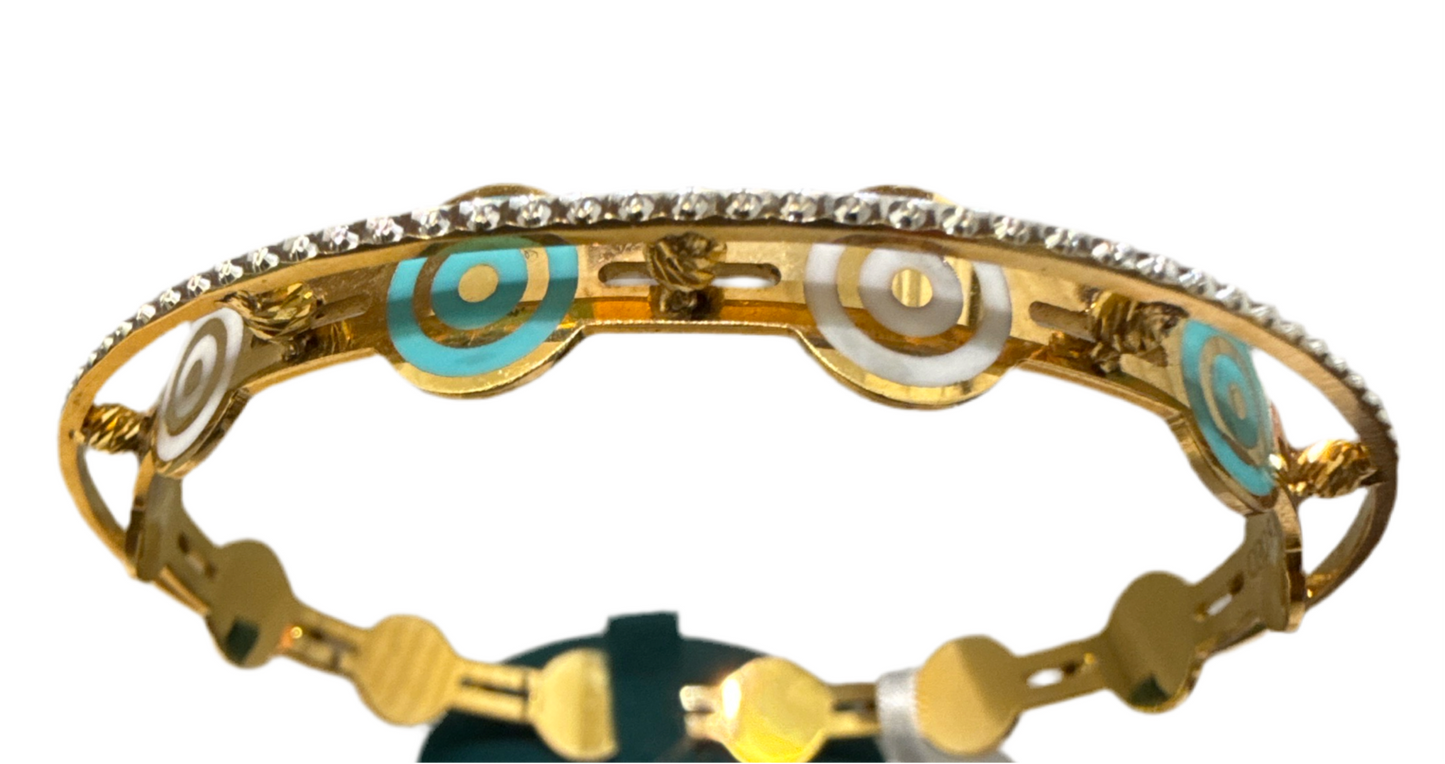 Oro - Italian Designer 22K in two Color Enamel ( Sea Green & White) with Rhodium Plated Bangle. 23.78g, 2.6 inches - SKU: BA028