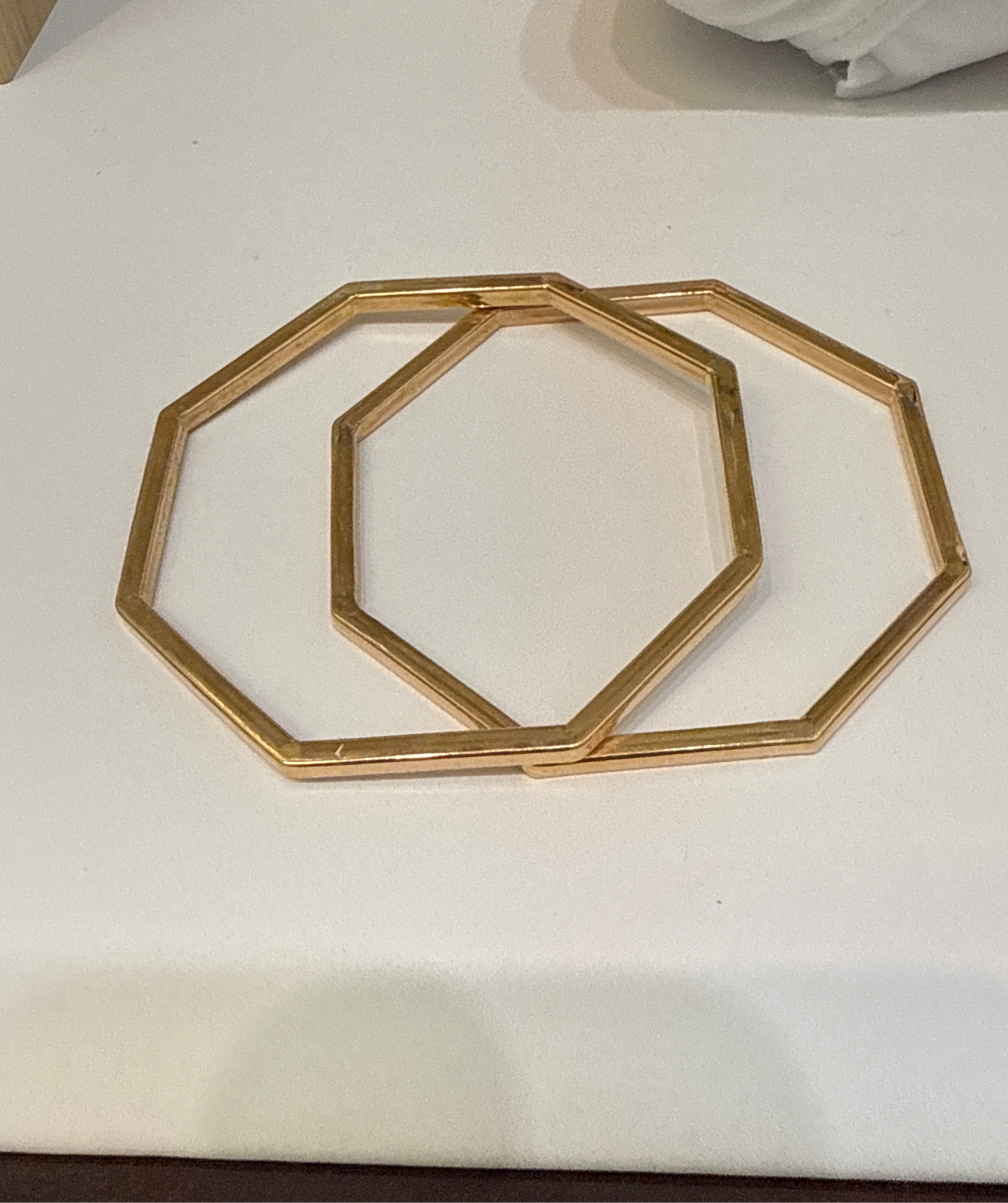 One-of-a-kind Custom Design Hexagon shaped Rose Gold Plated in 22K Gold Stackable Bangle. 2.10 inches - 15.1g SKU:BA014B