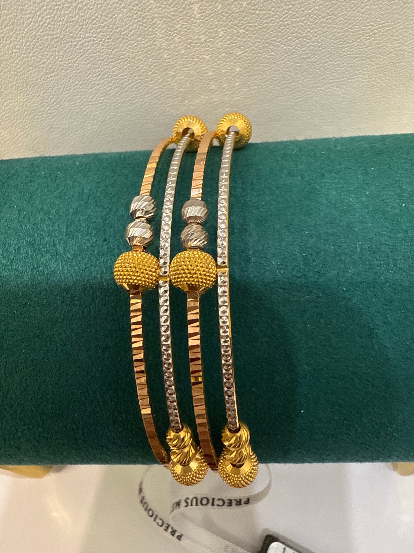 ORO Italian Designer 22K Yellow Gold Double Sided Design decorated with Rose Gold Rhodium Accent Stackable Bangle 2.6 inches - 27.32g SKU:BR0024O