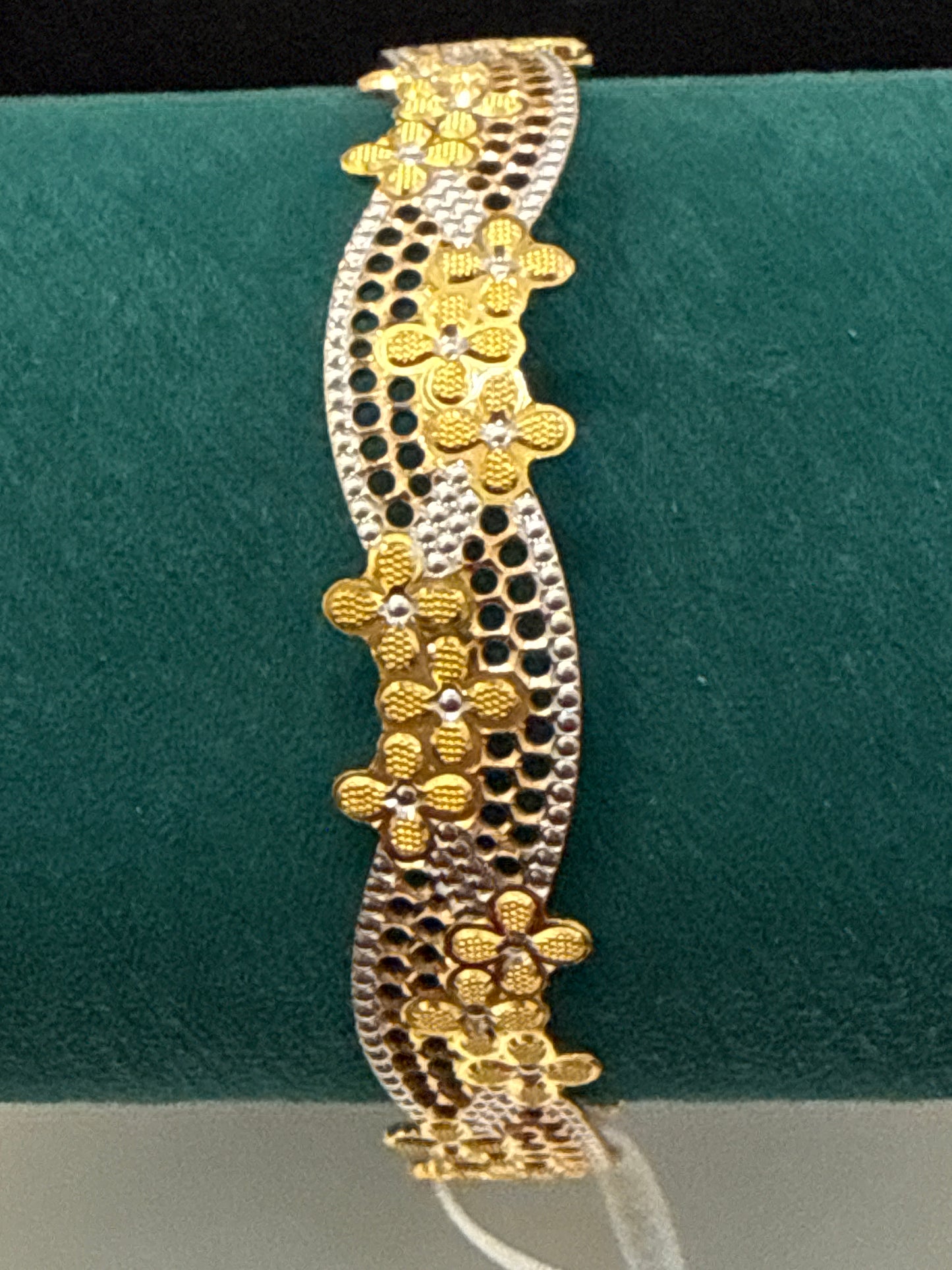 ORO Italian Designer 22K in Yellow Gold Accented with Rhodium Plated Stackable Bangle 2.6 inches - 24.7g SKU:BR0059O