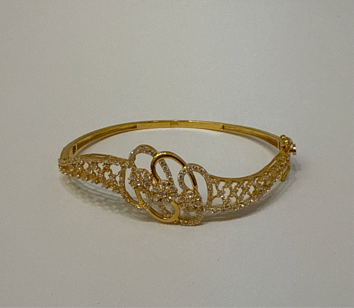 French Filligre Design Decorated with Crystals in Custom Design 22K in Yellow Gold with Double Safety Lock VIP Bangle - 12.3g SKU:BR0031BB
