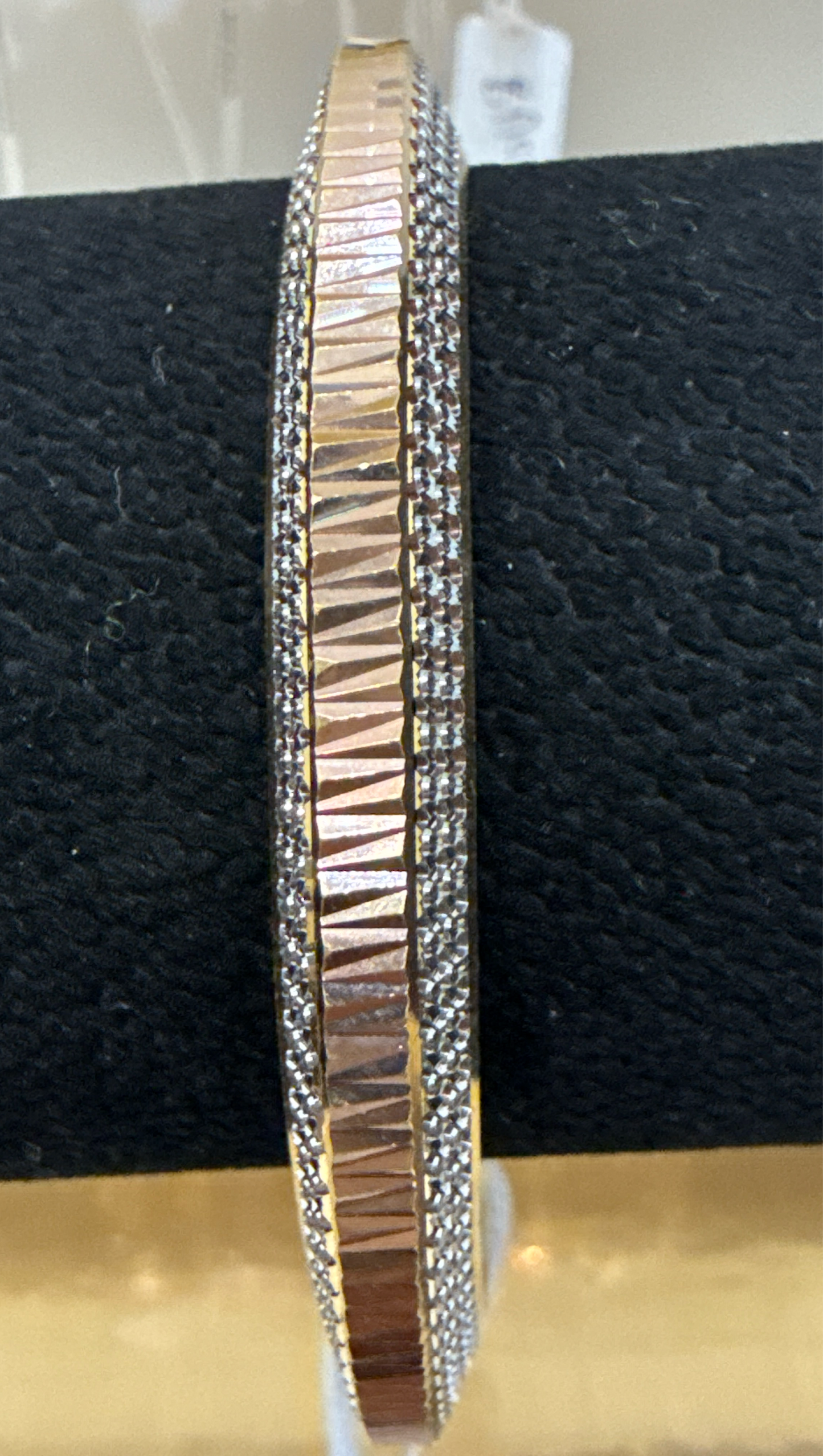 ORO Italian Designer 22K Yellow Gold decorated with Rose Gold and Rhodium accent Stackable Bangle 2.6 inches - 31.58g SKU:BR009O