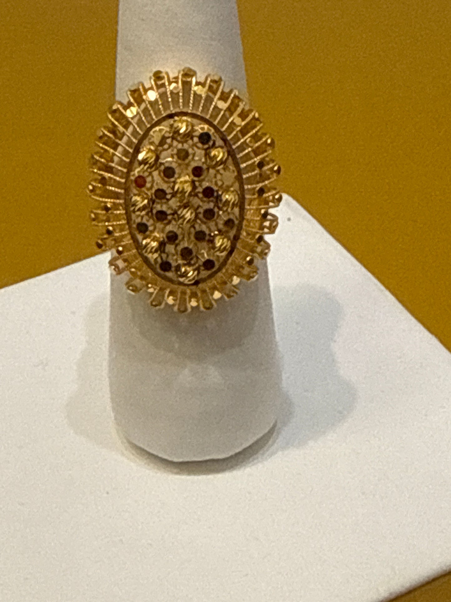 Oval Shaped Open Gallery with Filigree Italian Designer inspired Elegant Light a weight Party Ring with a Modern Twist with 22K Gold Size 8, 5.2g SKU: R0161W