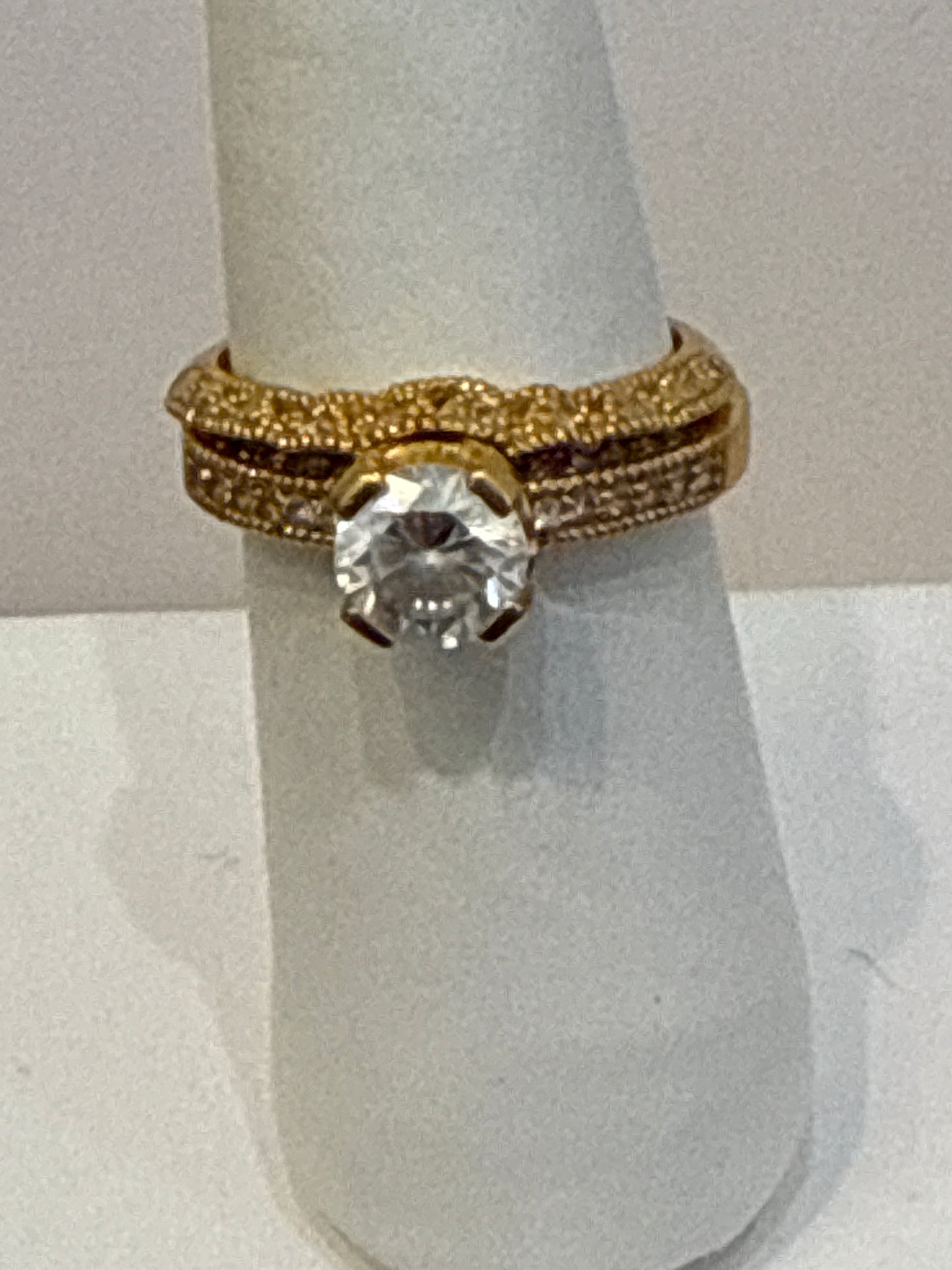 Modern 2 Piece Wedding Ring Set in White Sapphire solitaire 1.5 CT and 1.0 CT Stone in Matt Polished 21K Gold Size 8, weight7.8 SKU: R0184W