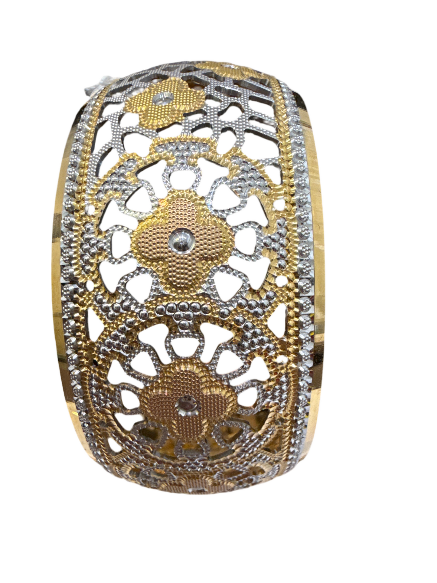 ORO Italian Designer 22K Yellow Gold decorated with Rhodium Stackable Bangle 2.6 inches - 51.2g SKU:BR0020O