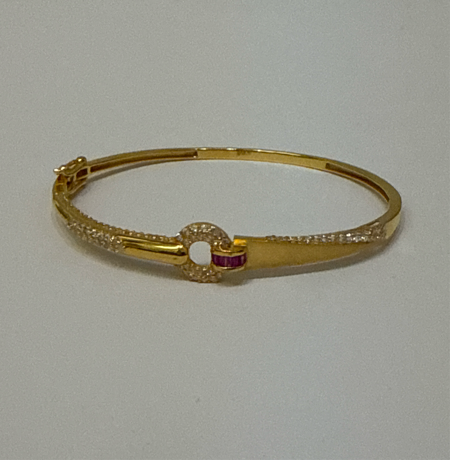 Love Circle Design Decorated with Ruby & Crystals in Custom Design 22K in Yellow Gold with Double Safety Lock VIP Bangle - 10.6g SKU:BR0035BB