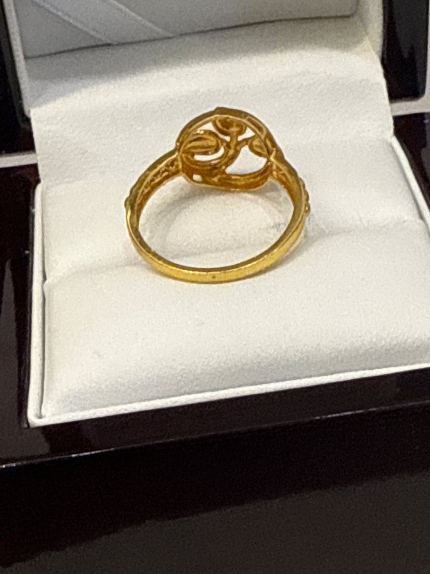 Orange Enameled Leaves with Rhodium Plated design 22K Gold RingSize 7.5, 3.0g SKU: R0194W