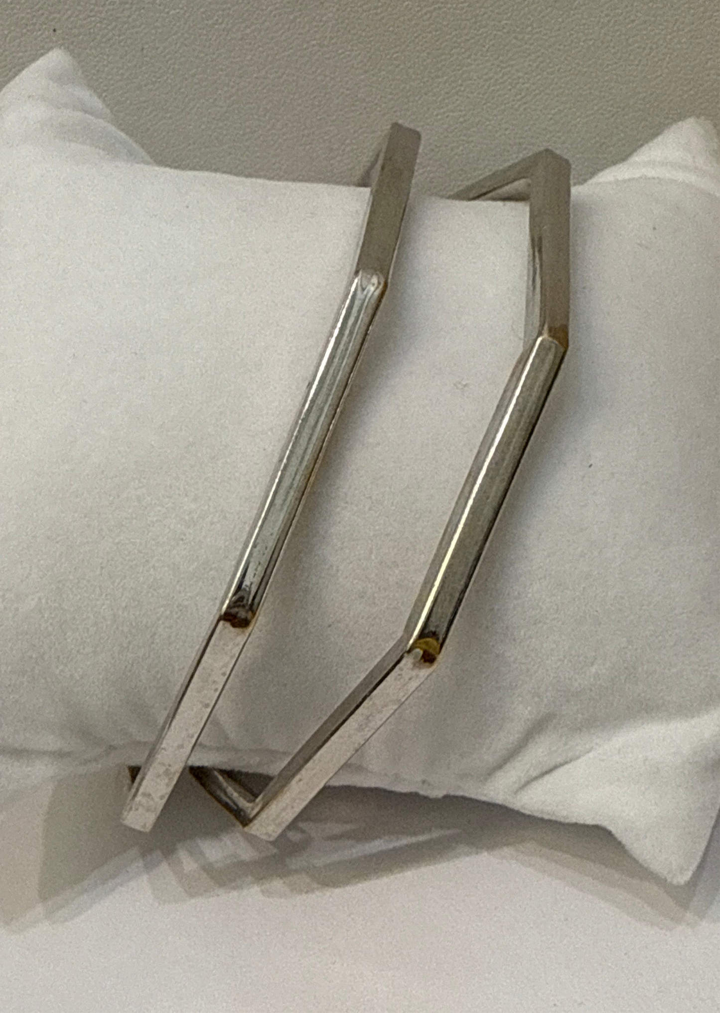 One-of-a-kind Custom Design Hexagon shaped Rhodium Plated in 22K Gold Stackable Bangle. 2.10 inches - 15.3g SKU:BA014