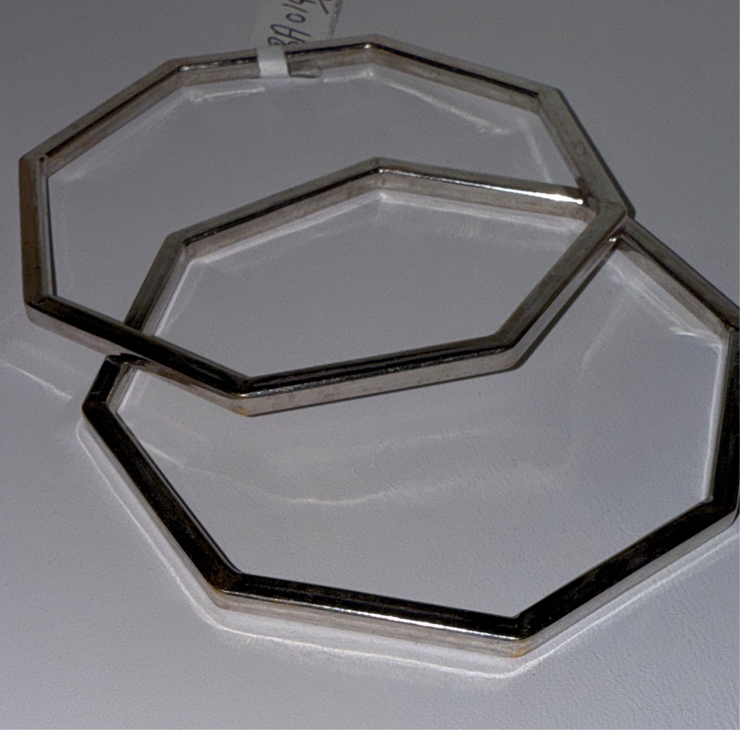 One-of-a-kind Custom Design Hexagon shaped Rhodium Plated in 22K Gold Stackable Bangle. 2.10 inches - 15.6g SKU:BA014