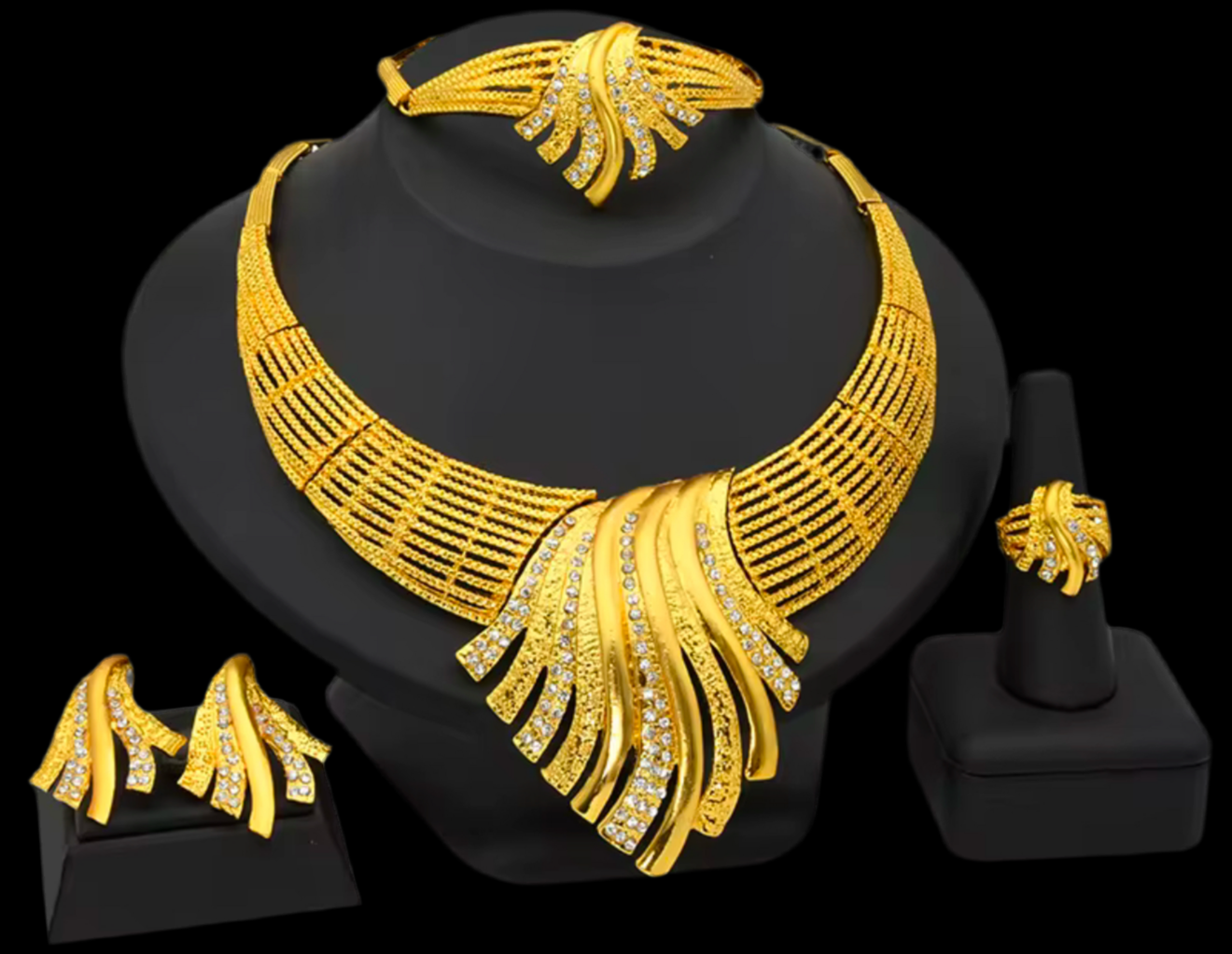 1 Gram 24k Gold Plated Sterling Silver Modern Set 3821