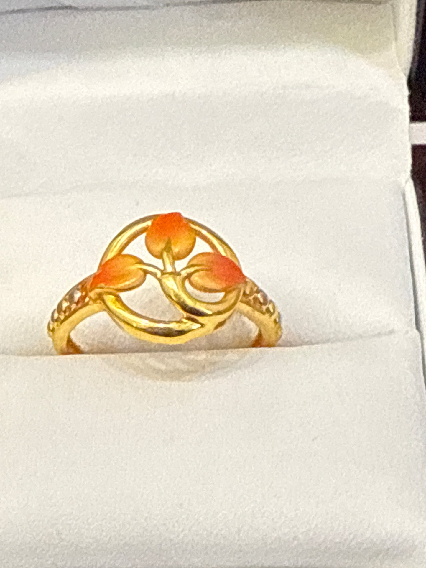 Orange Enameled Leaves with Rhodium Plated design 22K Gold RingSize 7.5, 3.0g SKU: R0194W