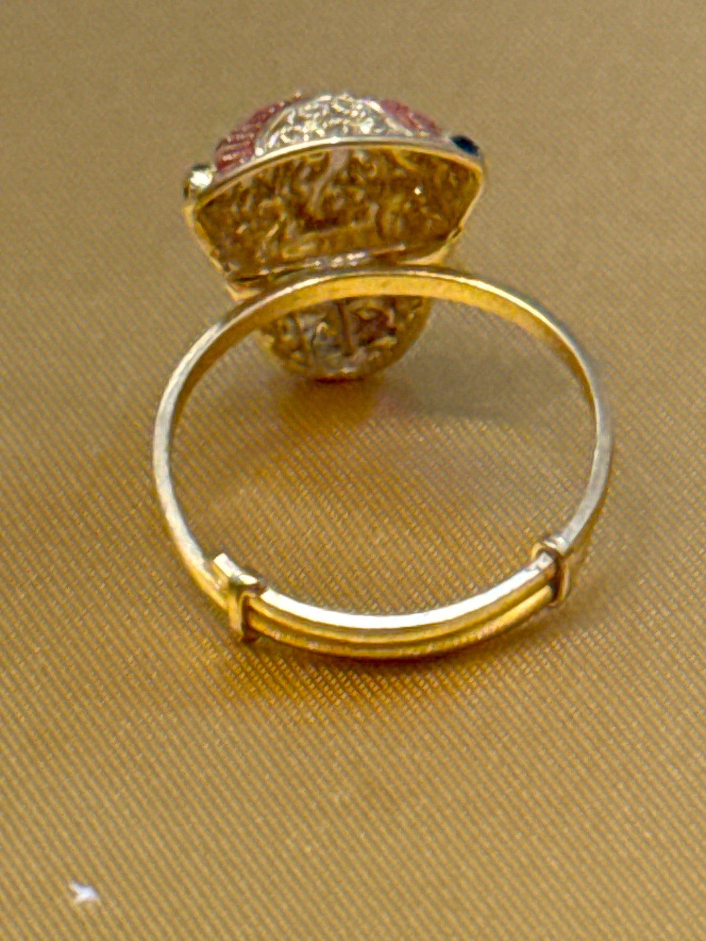 Contemporary Open Gallery Hand Made Index or Second Finger Ring with 3 color Enamel for Wedding or Party 22K Gold Size adjustable 5-12, 2.9g SKU: R0187W