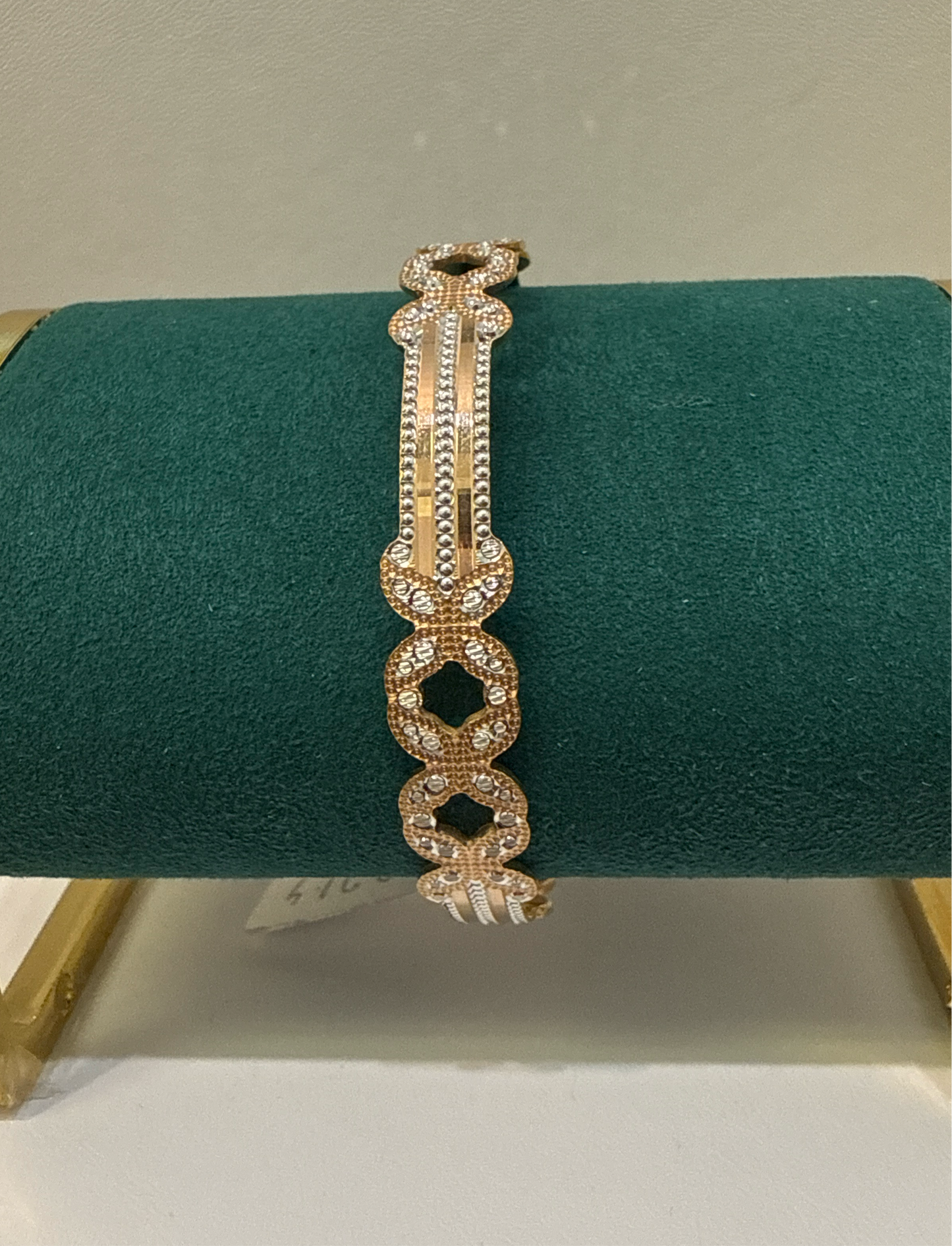 ORO Italian Designer 22K Yellow Gold Double Sided Design decorated with Rose Gold Rhodium Accent Stackable Bangle 2.6 inches - 21.4 SKU:BR0026O