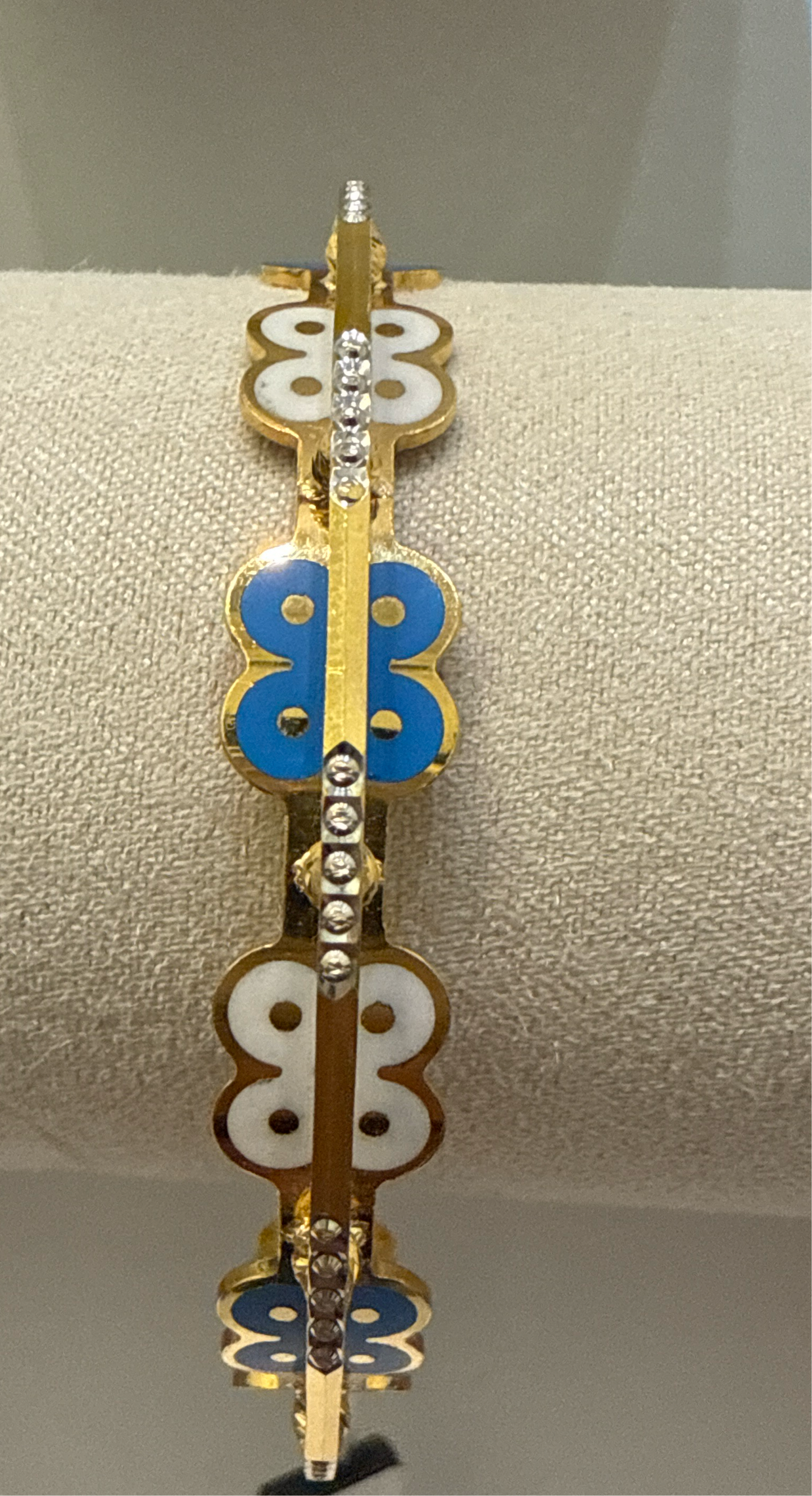 Oro - Italian Designer 22K in two Color Enamel (Blue & White) with Rhodium Plated Bangle. 25.16g, 2.6 inches - SKU: BA030