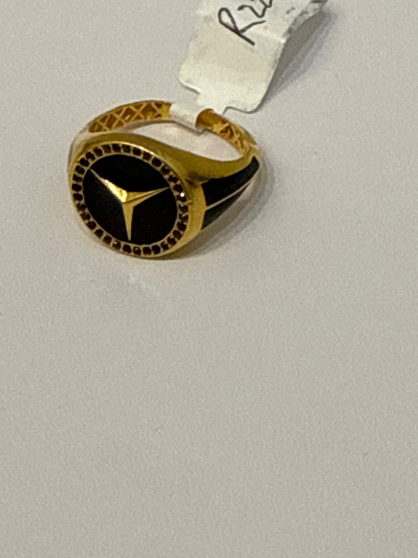 Men’s Ring with Mercedes logo in black Enamel Design 22K Gold with Black Spinel Stones Size 9.5, 5.7g SKU: R0228M
