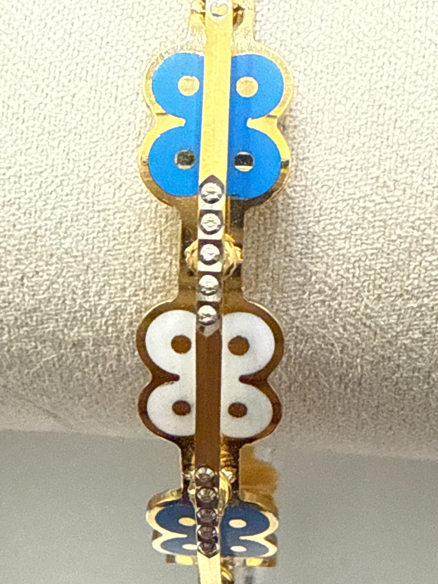 Oro - Italian Designer 22K in two Color Enamel (Blue & White) with Rhodium Plated Bangle. 25.16g, 2.6 inches - SKU: BA030