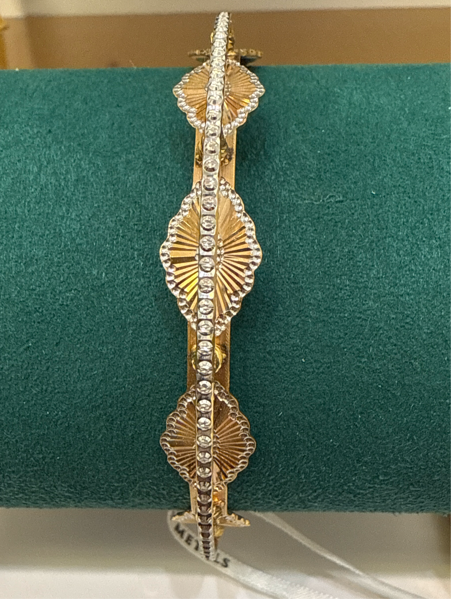 ORO Italian Designer 22K Yellow Gold decorated with Rhodium Stackable Bangle 2.6 inches - 21.12g SKU:BR0015O