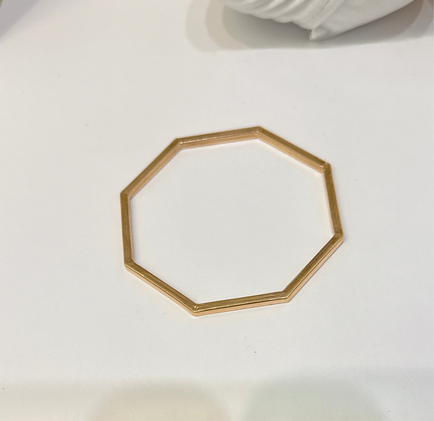 One-of-a-kind Custom Design Hexagon shaped Rose Gold Plated in 22K Gold Stackable Bangle. 2.10 inches - 15.1g SKU:BA014B