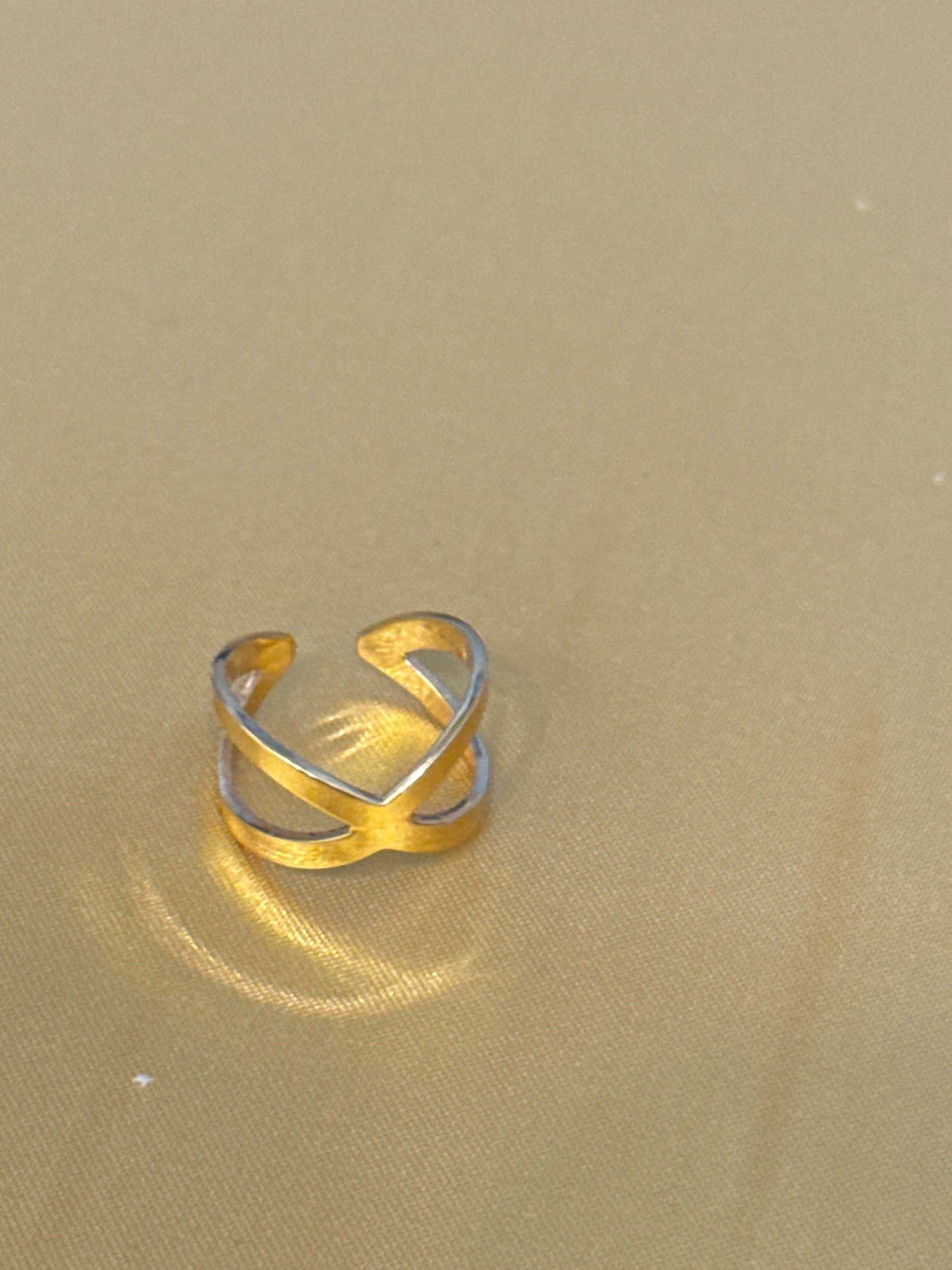 Modern Small Finger Cross Light Weight Everyday Wear 22K Gold Size adjustable 3-12, 3.2g SKU: R0248W