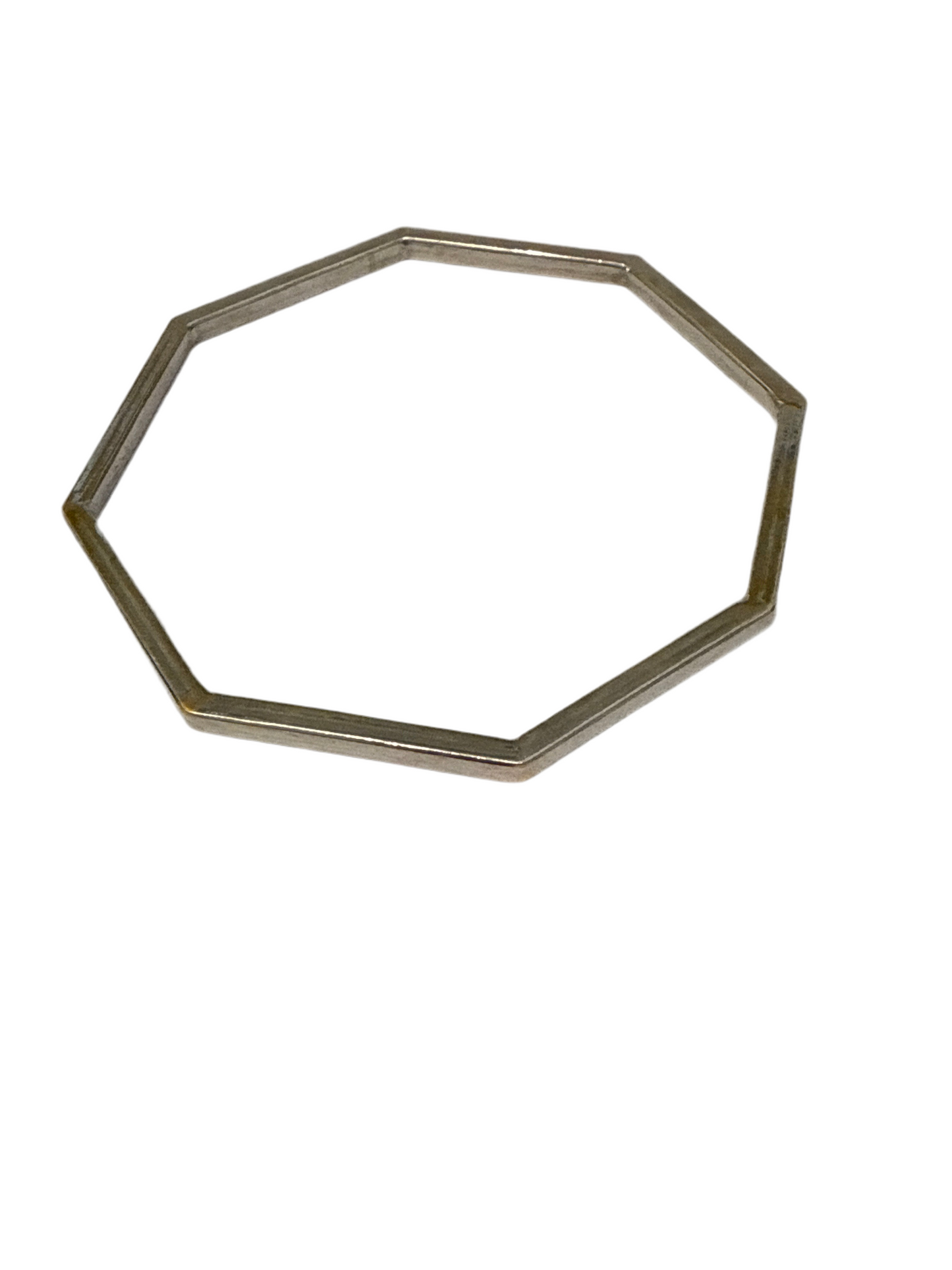 One-of-a-kind Custom Design Hexagon shaped Rhodium Plated in 22K Gold Stackable Bangle. 2.10 inches - 15.3g SKU:BA014