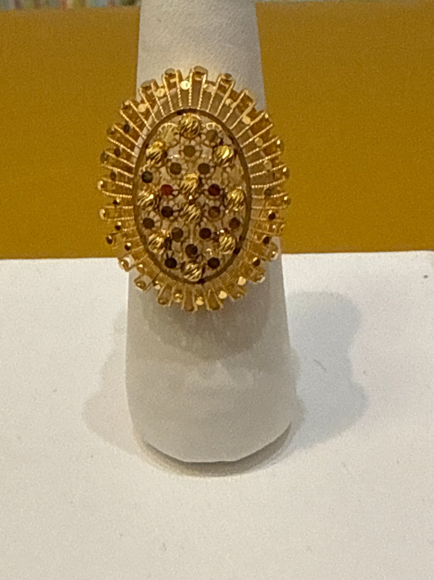 Oval Shaped Open Gallery with Filigree Italian Designer inspired Elegant Light a weight Party Ring with a Modern Twist with 22K Gold Size 8, 5.2g SKU: R0161W