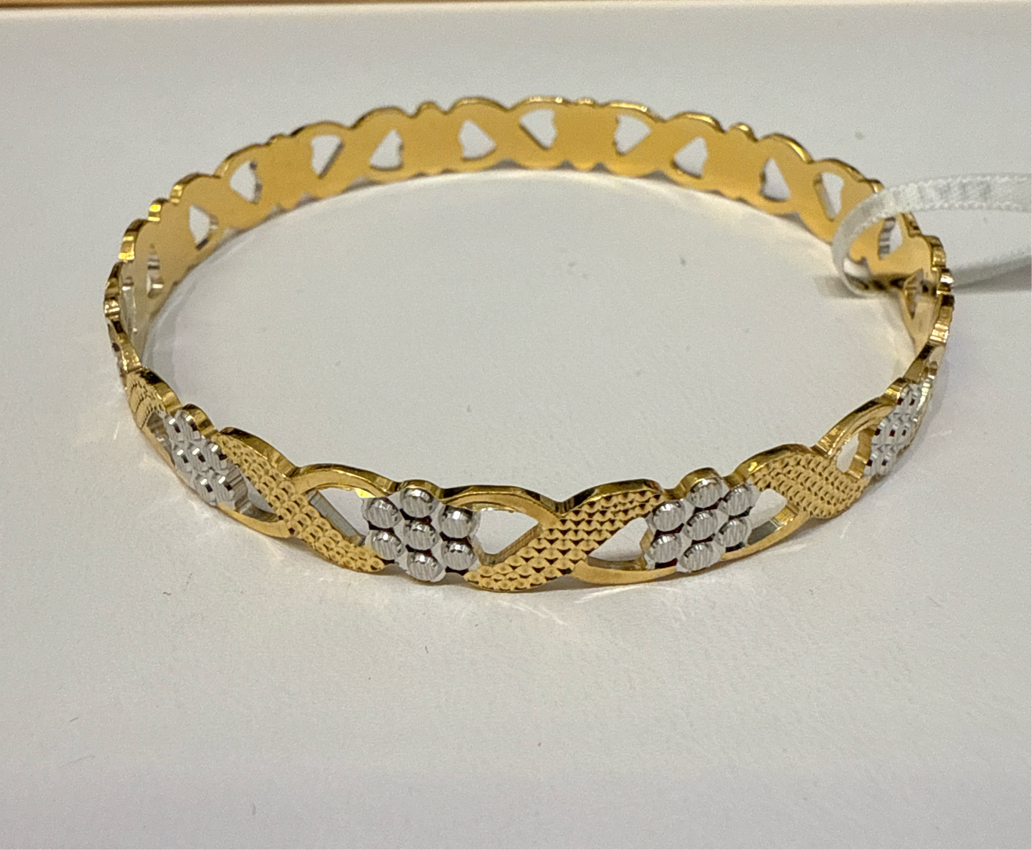 ORO Italian Designer 22K Yellow Gold decorated with Rhodium Stackable Bangle 2.6 inches - 18.68g SKU:BR0066O