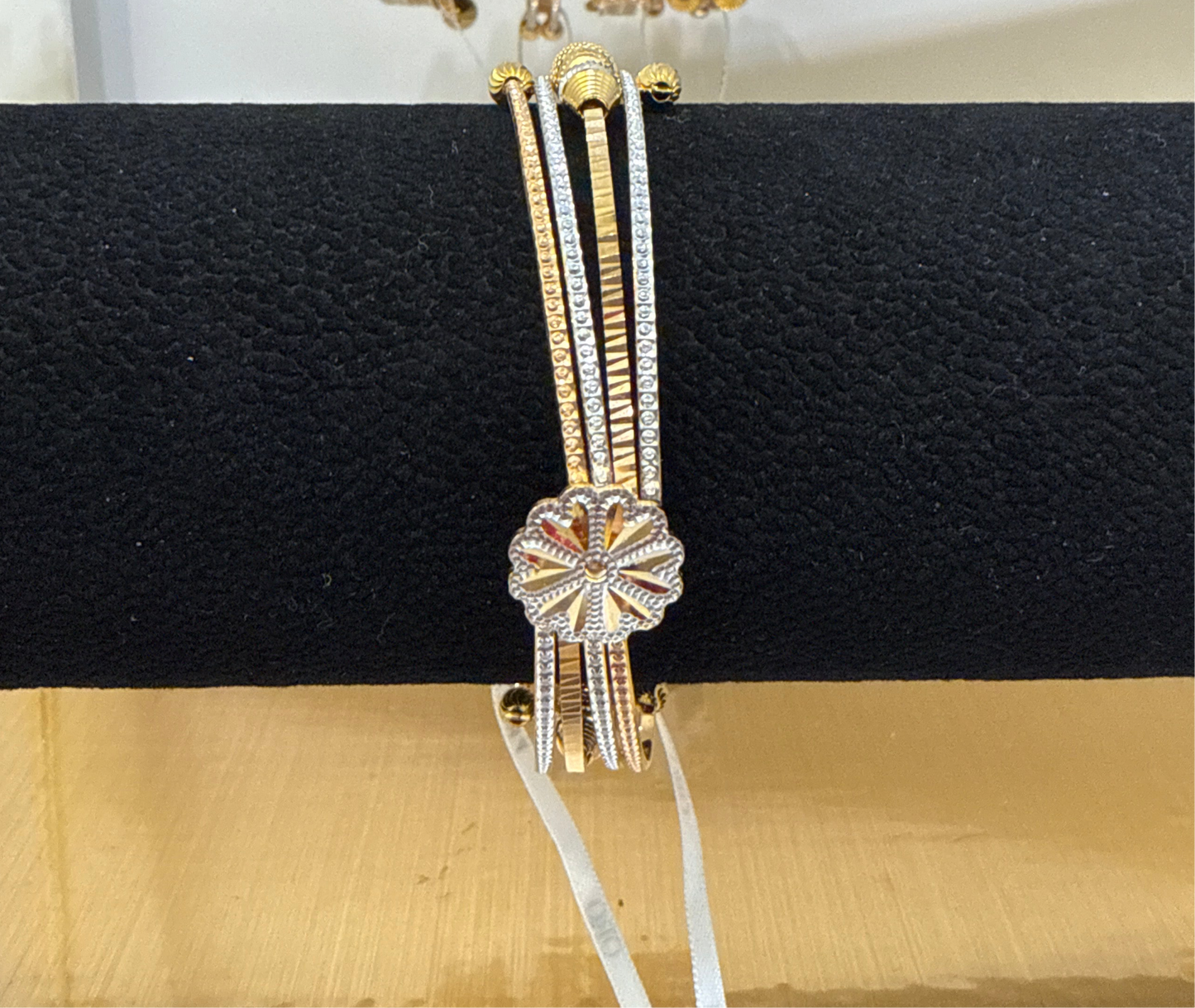 ORO Italian Designer 22K Yellow Gold Double Sided Design decorated with Rose Gold Rhodium Accent Stackable Bangle 2.6 inches - 23.82g SKU:BR0078O