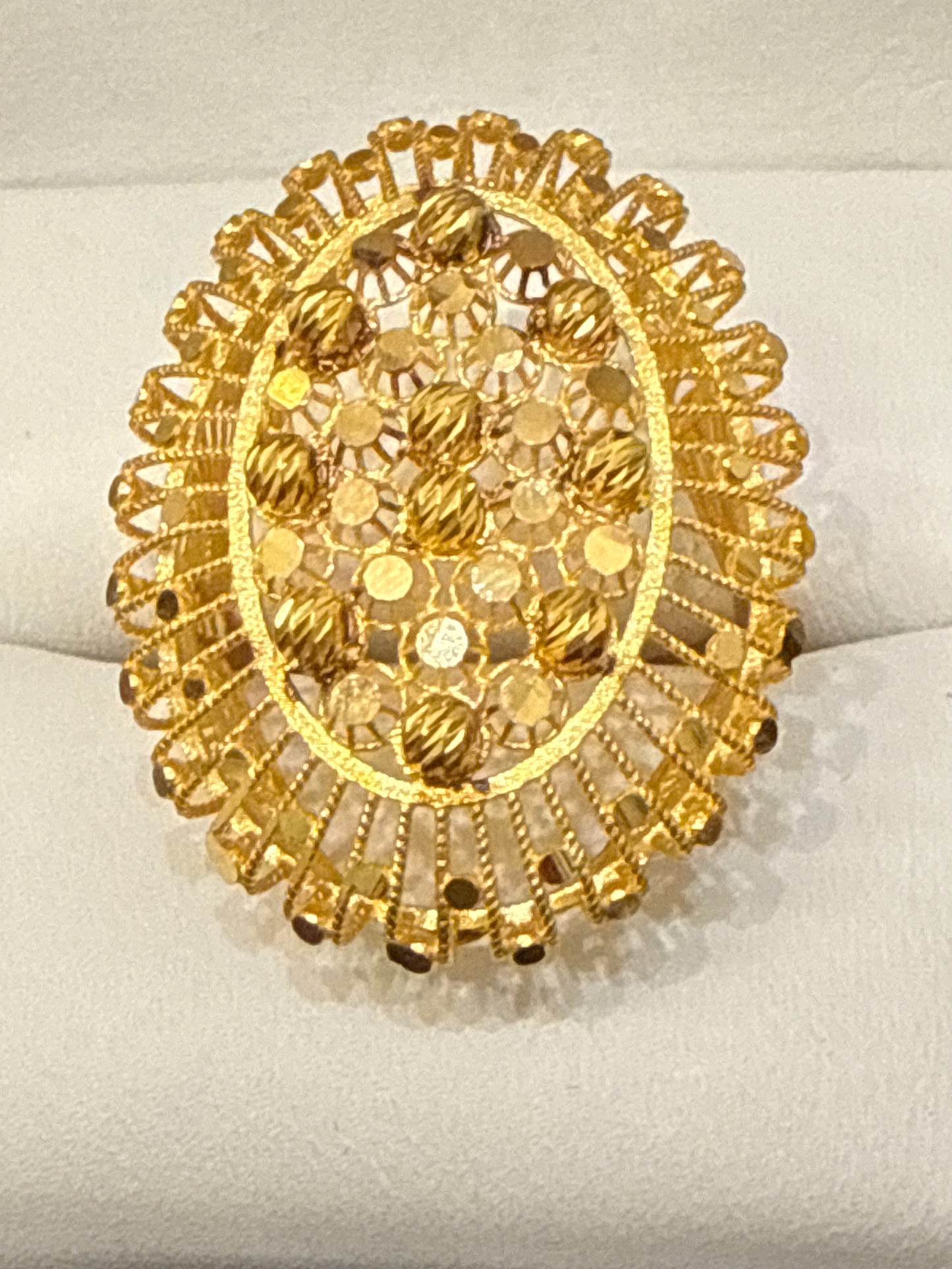 Oval Shaped Open Gallery with Filigree Italian Designer inspired Elegant Light a weight Party Ring with a Modern Twist with 22K Gold Size 8, 5.2g SKU: R0161W