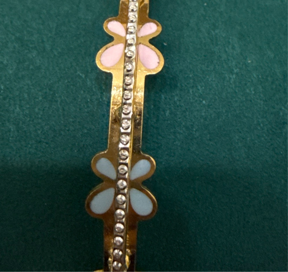 Oro - Italian Designer 22K in two Color Enamel (Pink & Blue) with Rhodium Plated Bangle. 24.26g, 2.6 inches - SKU: BA027