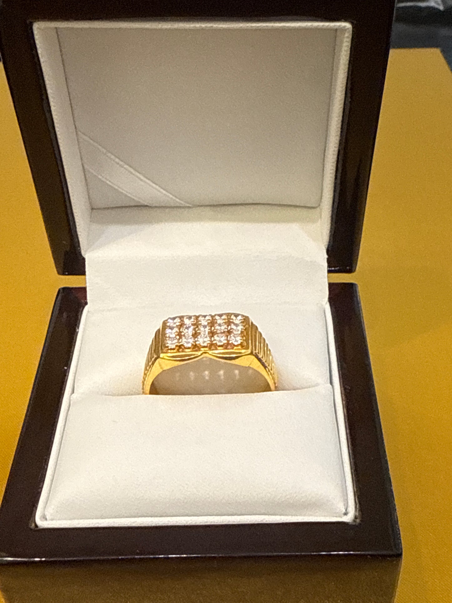 Men Wedding Anniversary Ring with White Sapphire 2 CT 22K Gold Size 10.5 Weight:5.0 SKU: R0231MW