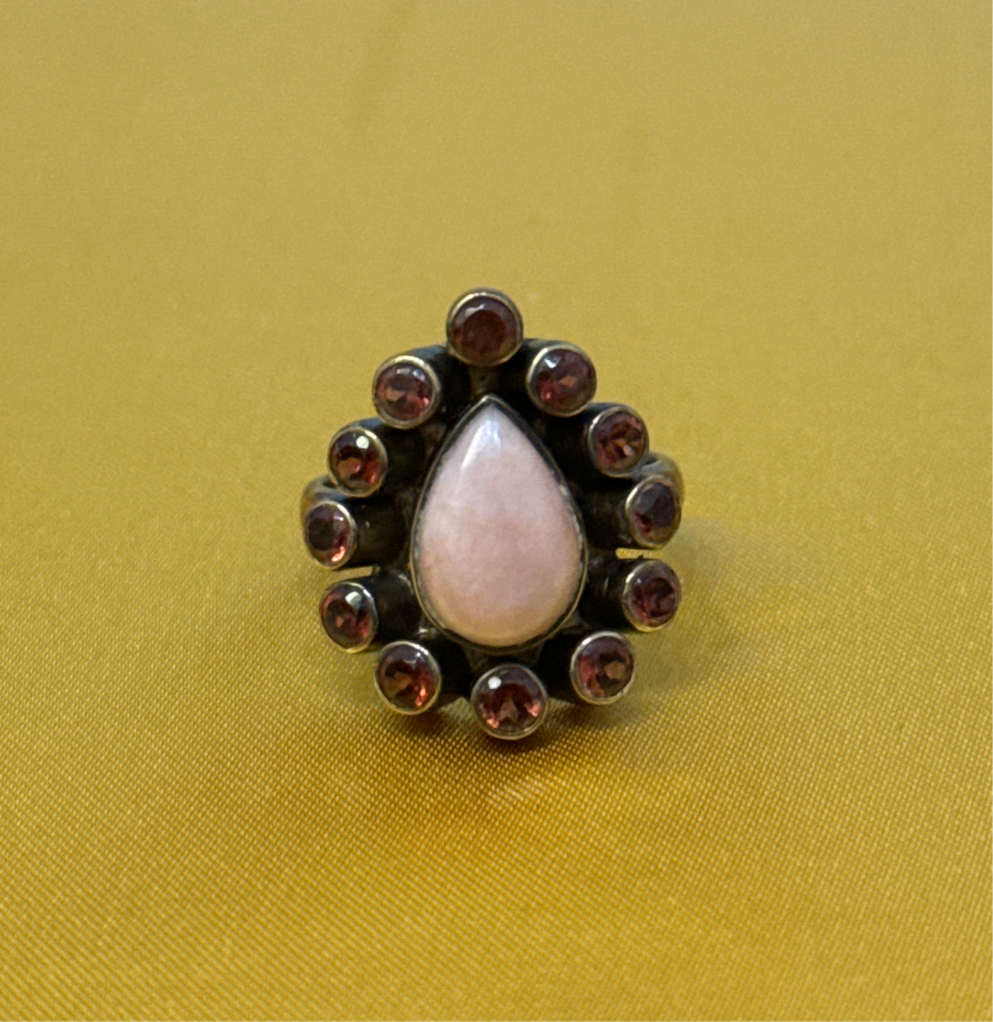 Antique Nikki Butler Sterling Silver (925 stamped), Garnet in pink quartz ring. Size 7 Weight: 6.4 SKU: R005AW