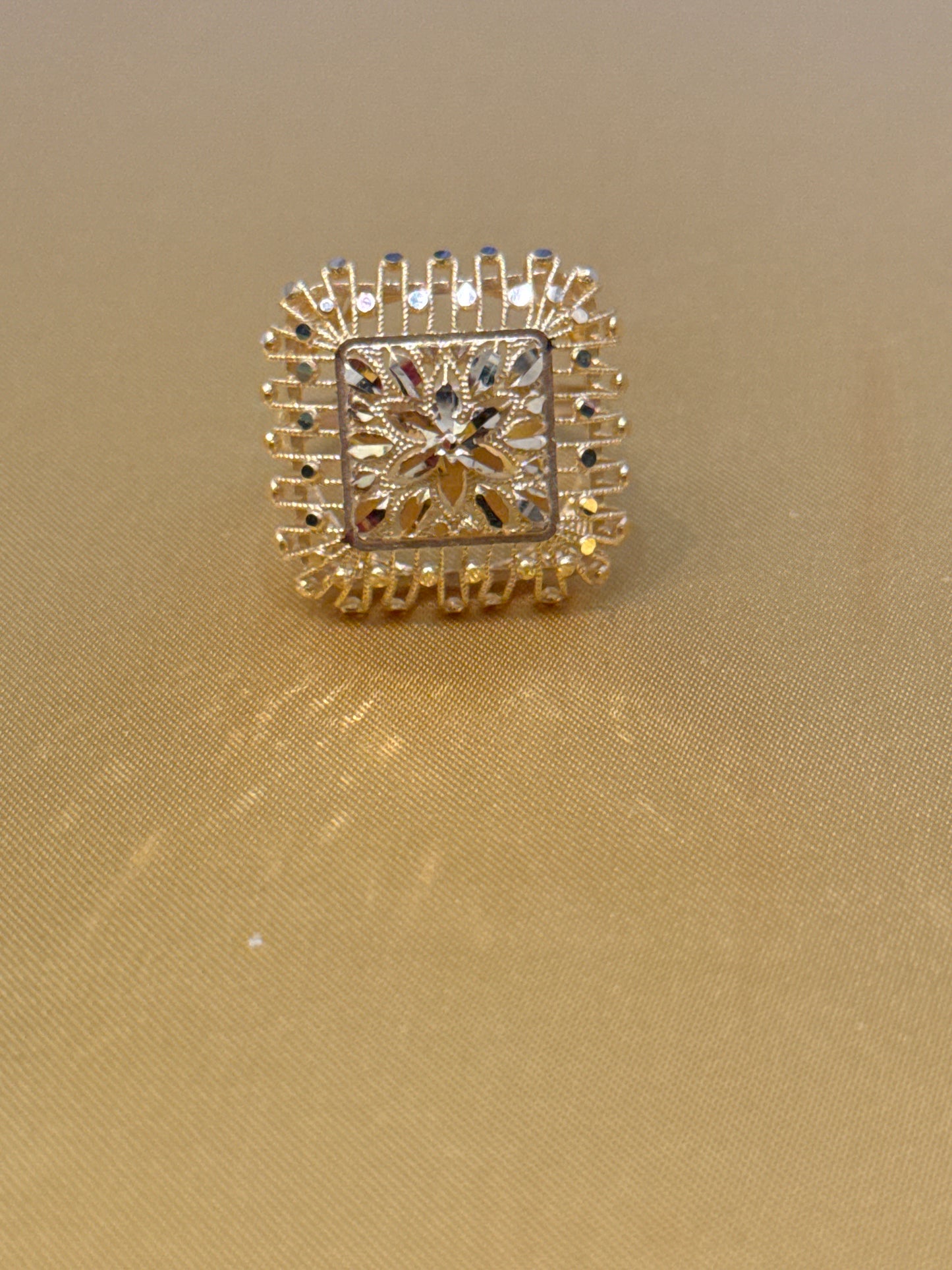 High Polished Square Open Gallery with Filigree Italian Designer inspired Elegant Light a weight Party Ring with a Modern Twist with 22K Gold Size 8, 5.3g SKU: R0142W