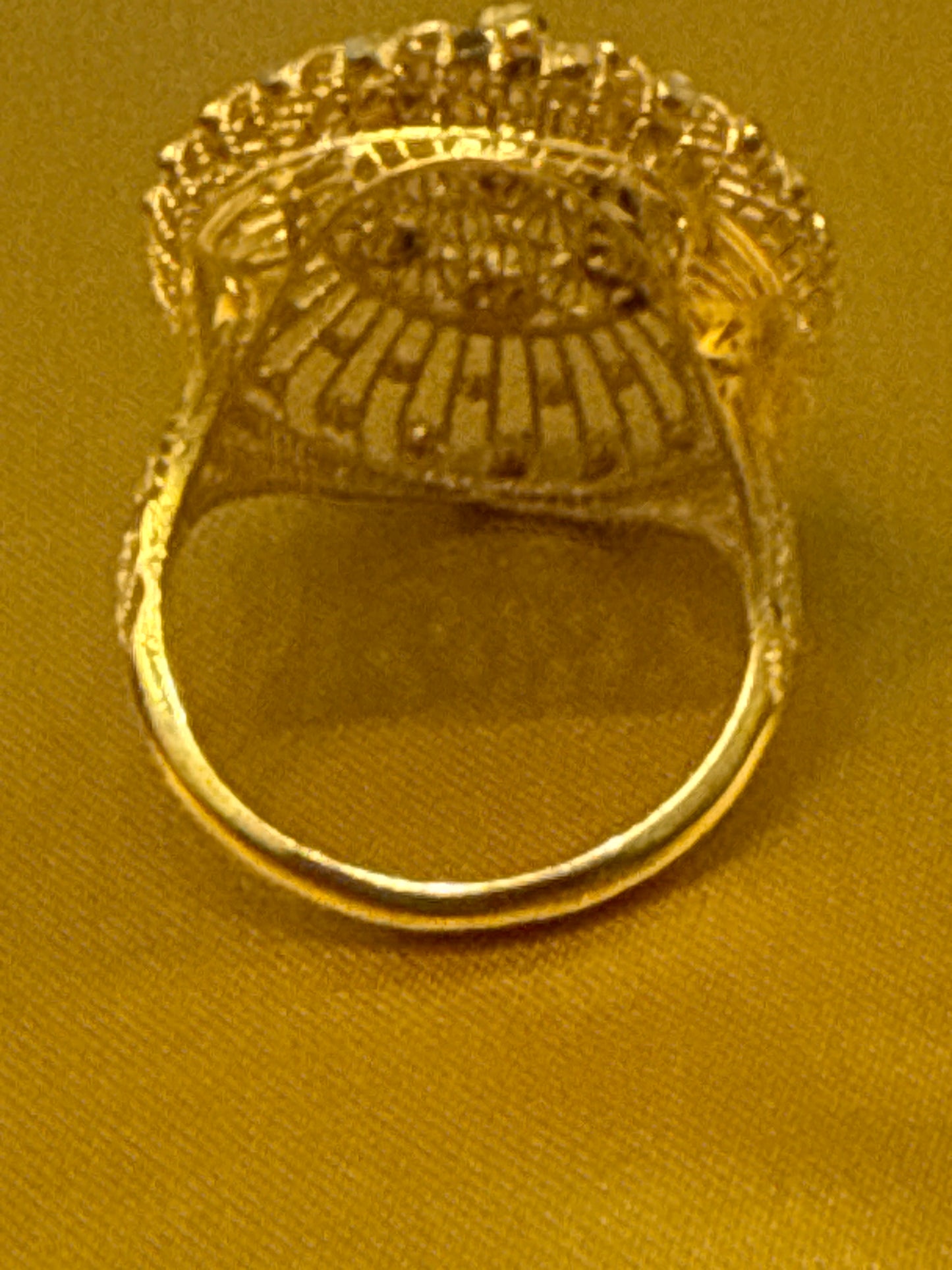 Oval Shaped Open Gallery with Filigree Italian Designer inspired Elegant Light a weight Party Ring with a Modern Twist with 22K Gold Size 8, 5.2g SKU: R0161W