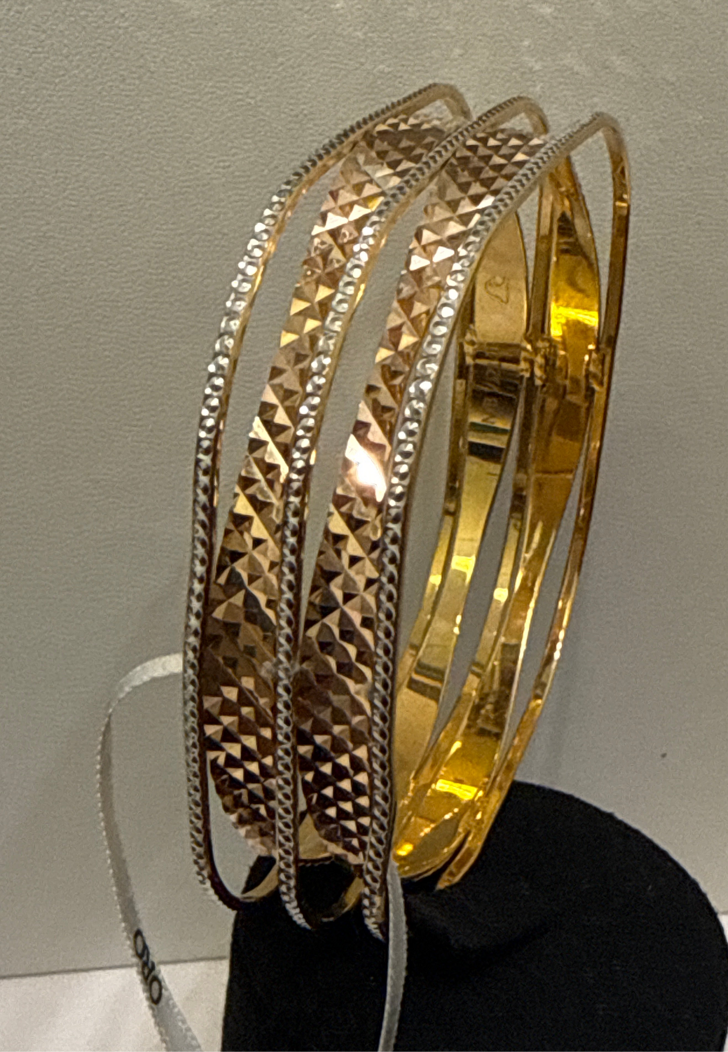 Oro - Italian Designer 22K in two Color Gold and Rhodium Plated Stackable Bangle. 33.01g, 2.6 inches - SKU: VJ214