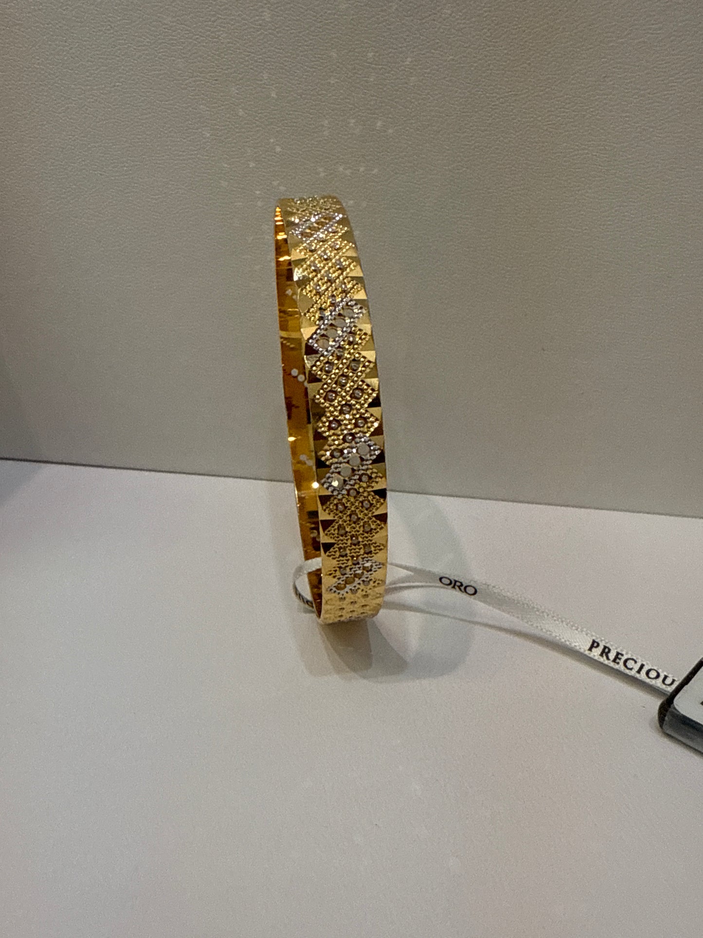 ORO Italian Designer 22K Yellow Gold decorated with Gold and Rhodium Stackable Bangle 2.6 inches - 19.14g SKU:BR0070O
