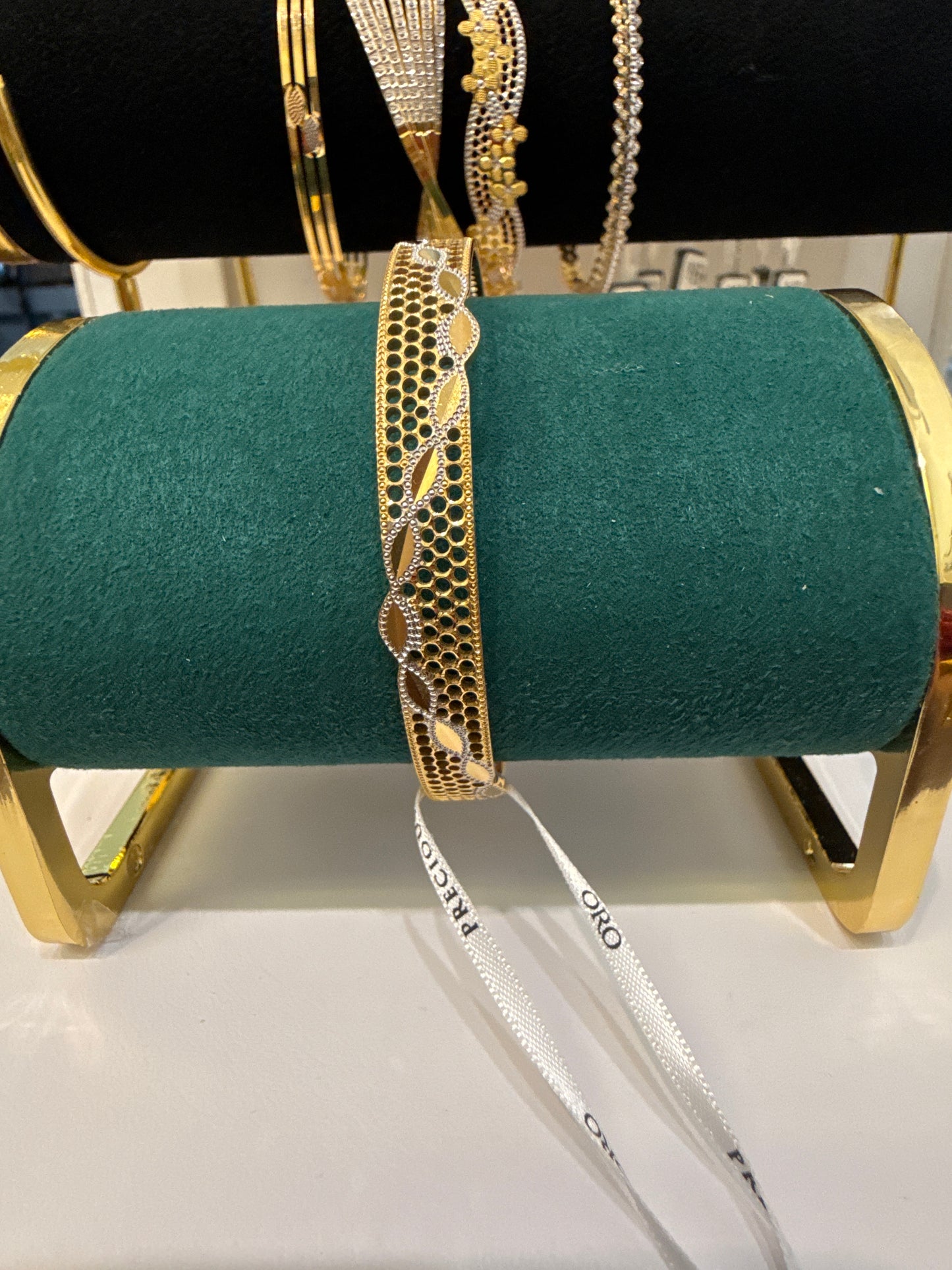 ORO Italian Designer 22K in two Color Yellow Gold and Rhodium Plated Stackable Bangle 2.6 inches - 20.51g SKU:BR0079O