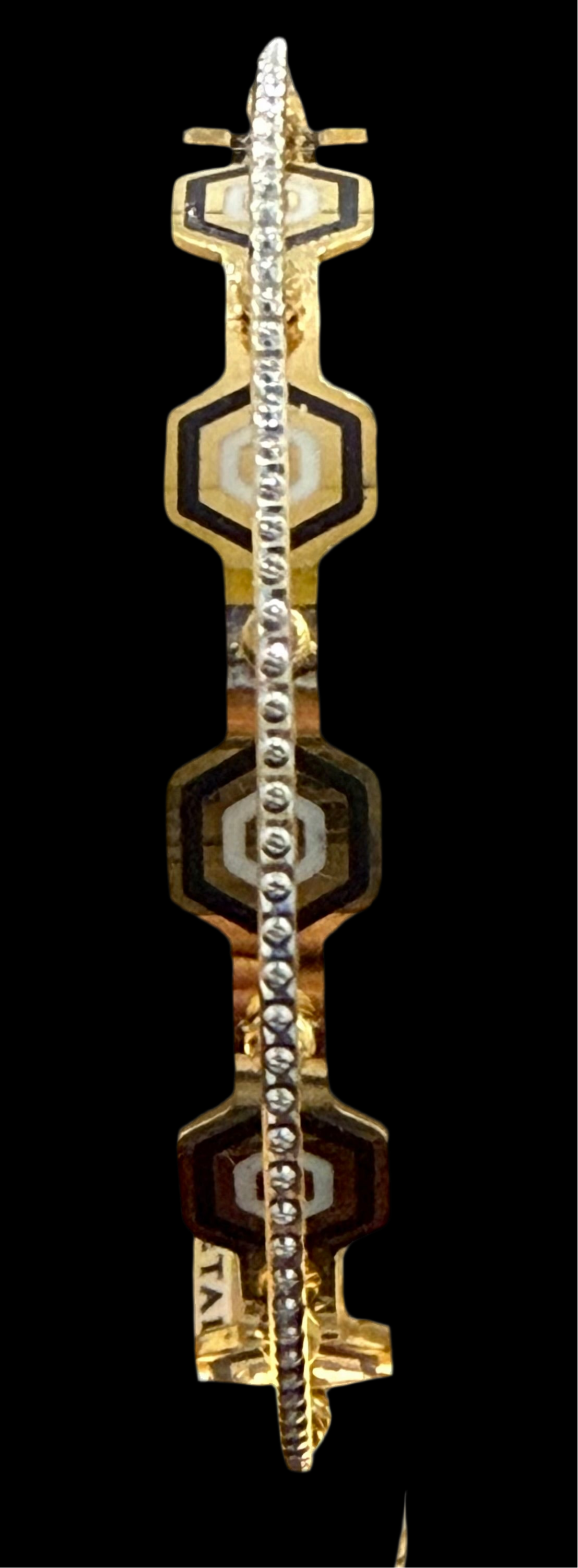 Oro - Italian Designer 22K in two Color Enamel (Black& White) with Rhodium Plated Bangle. 27.54g, 2.6 inches - SKU: BA029