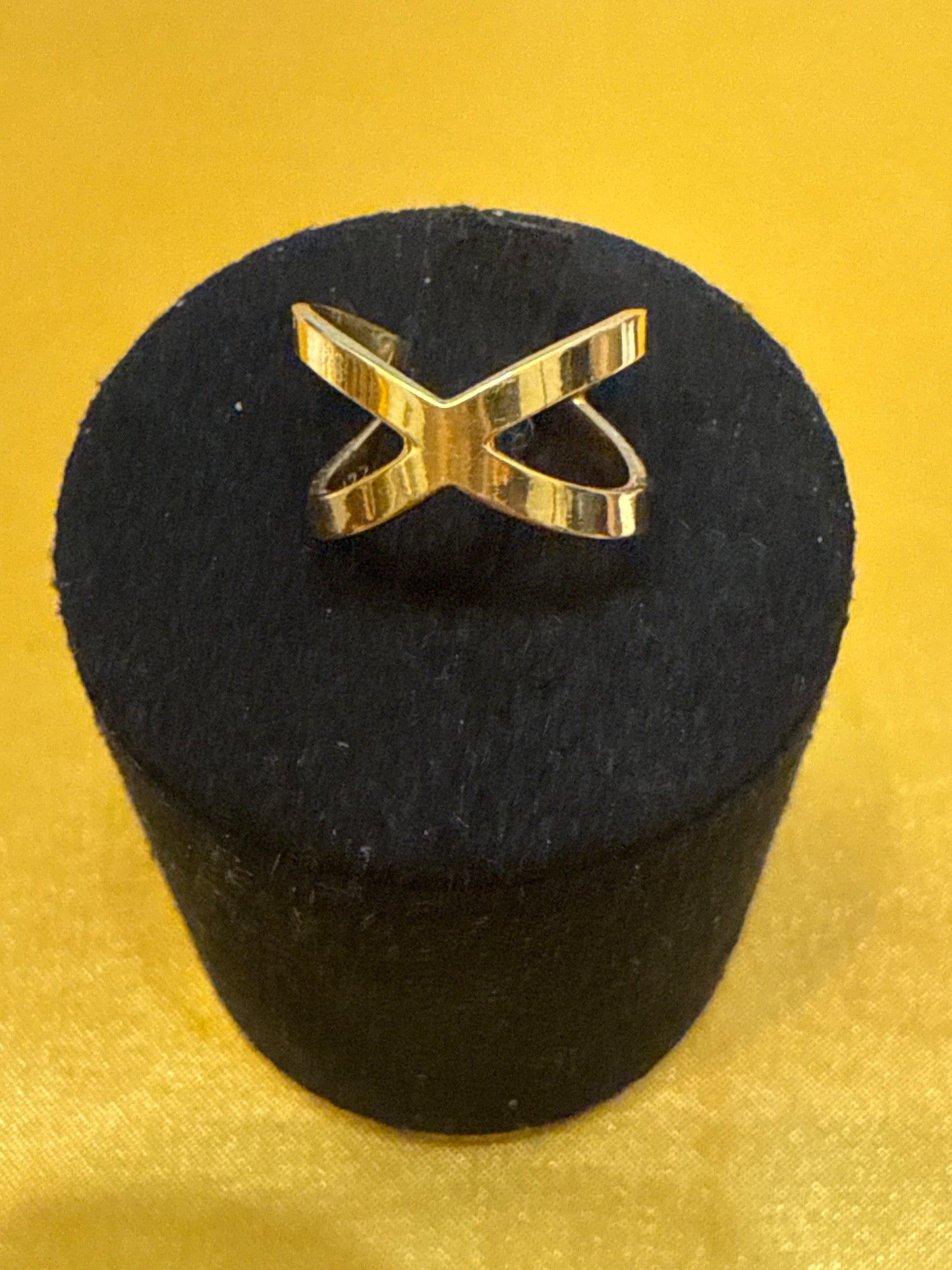Modern Small Finger Cross Light Weight Everyday Wear 22K Gold Size adjustable 3-12, 3.2g SKU: R0248W
