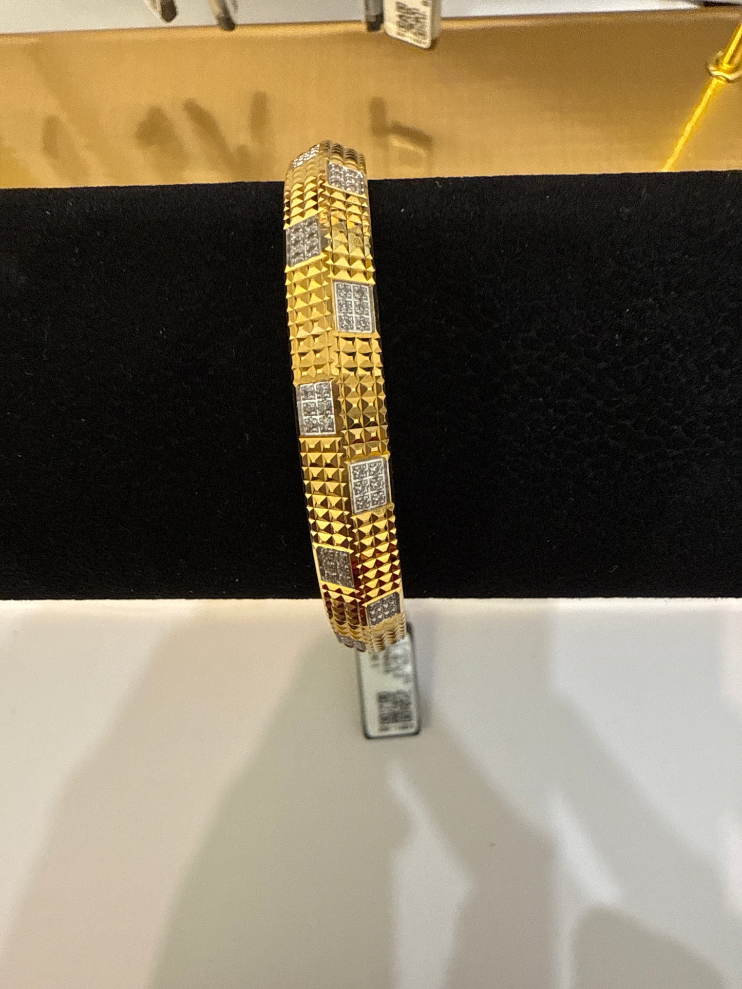 ORO Italian Designer 22K Yellow Gold decorated with Rhodium Stackable Bangle 2.6 inches - 26.35g SKU:BR0025O