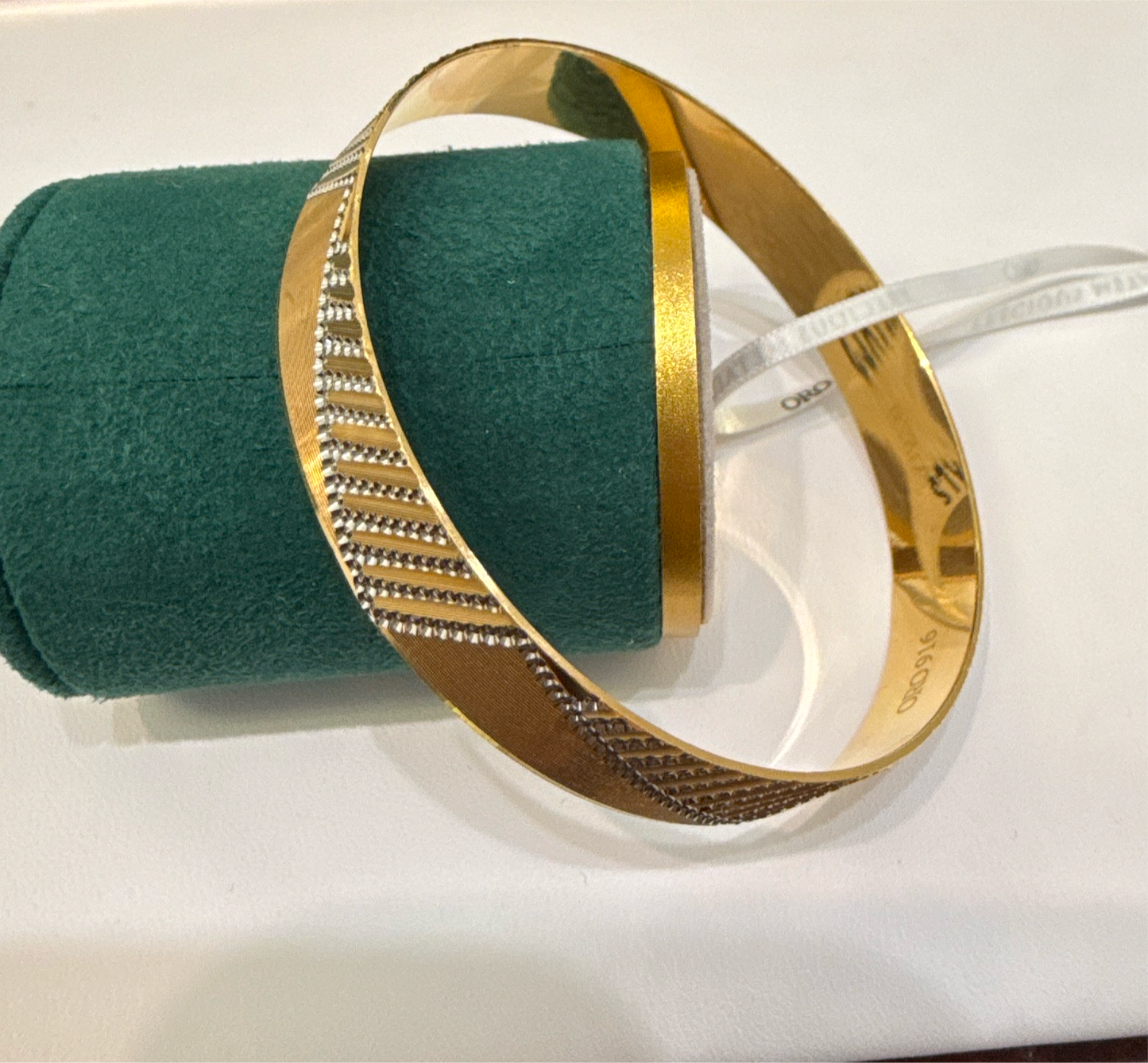 ORO Italian Designer 22K in two Color Rose Gold and Rhodium Plated Stackable Bangle 2.6 inches - 24.7g SKU:BR0059O