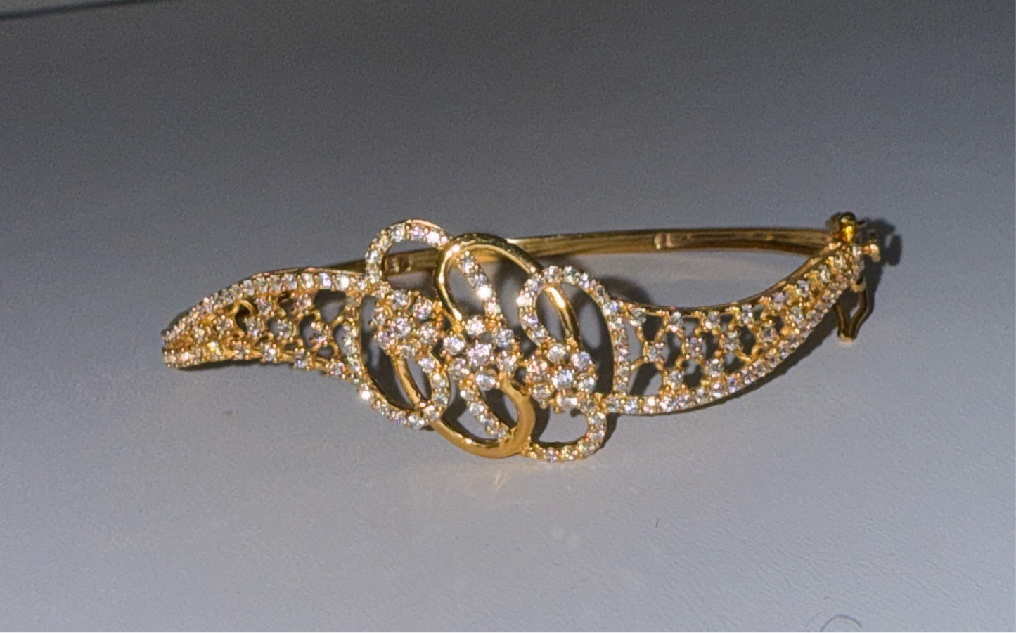 French Filligre Design Decorated with Crystals in Custom Design 22K in Yellow Gold with Double Safety Lock VIP Bangle - 12.3g SKU:BR0031BB