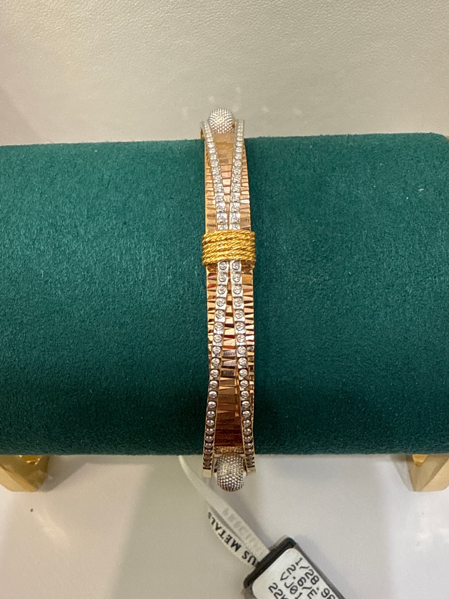 ORO Italian Designer 22K Yellow Gold Double Sided Design decorated with Rose Gold Rhodium Accent Stackable Bangle 2.6 inches - 28.98g SKU:BR0072O