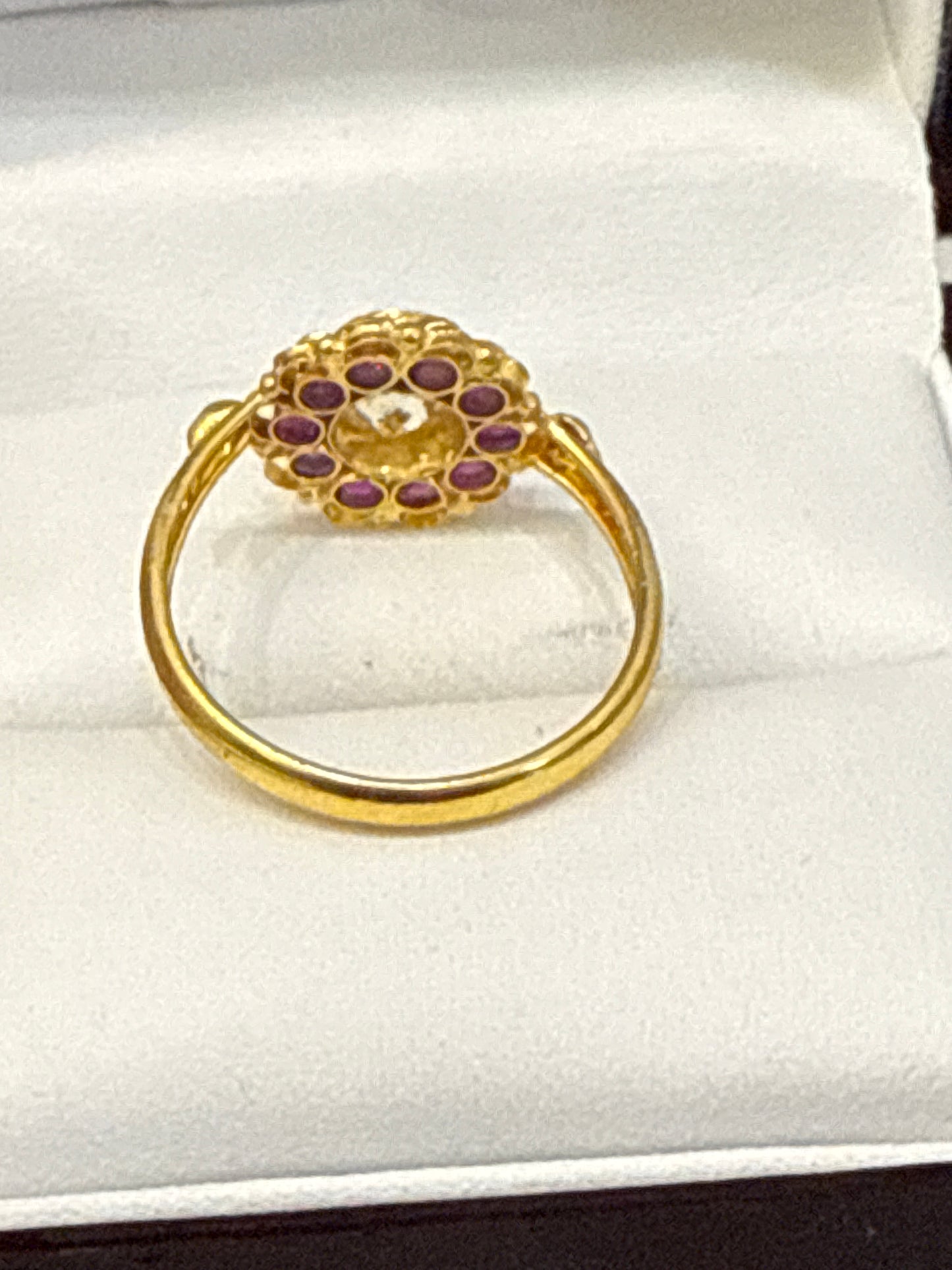 Modern Red & White Ruby and Crystal Stones 0.8 CT Floral Ring 22K Gold Size 7.5, 1.9g SKU: R0193W