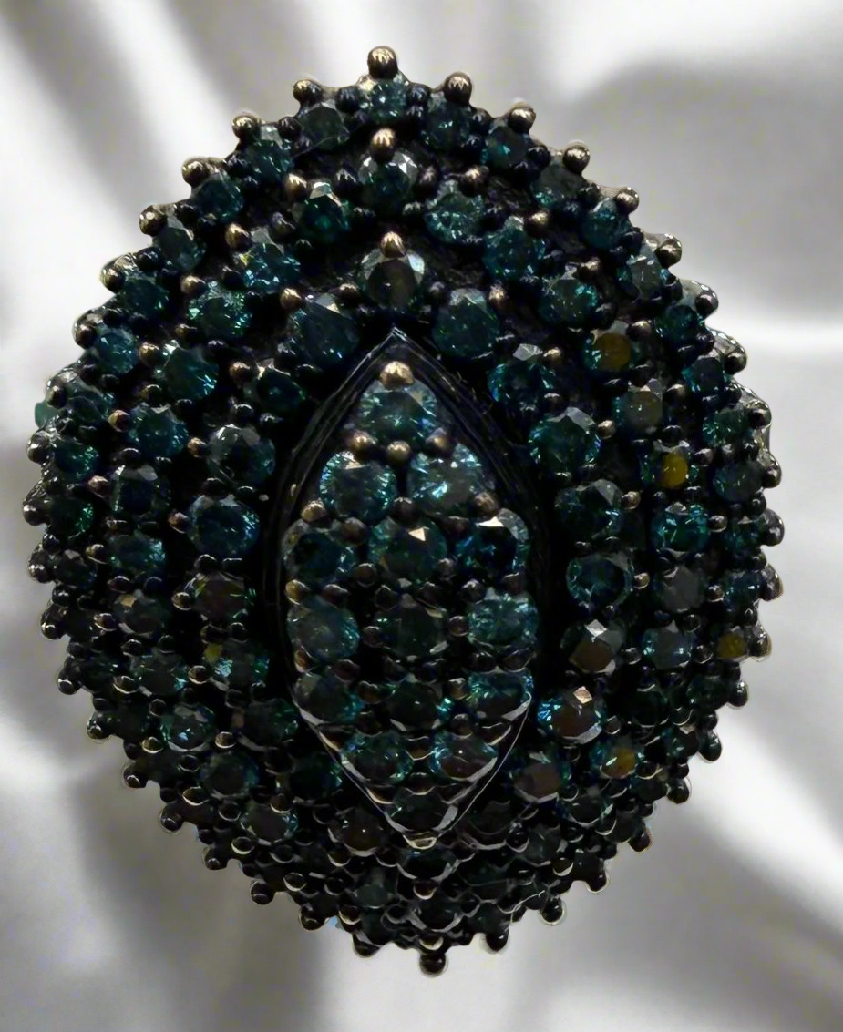 Romantic One of a Kind Cluster Ring Set in 4CT Rare Natural Blue Diamonds in Sterling Silver