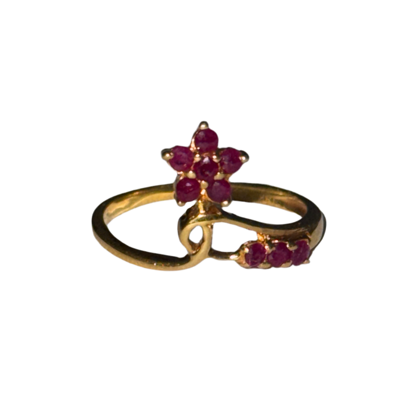 Modern Red Ruby 0.8 CT Floral Ring 22K Gold Size 5.5, 2.2g SKU: R0143W