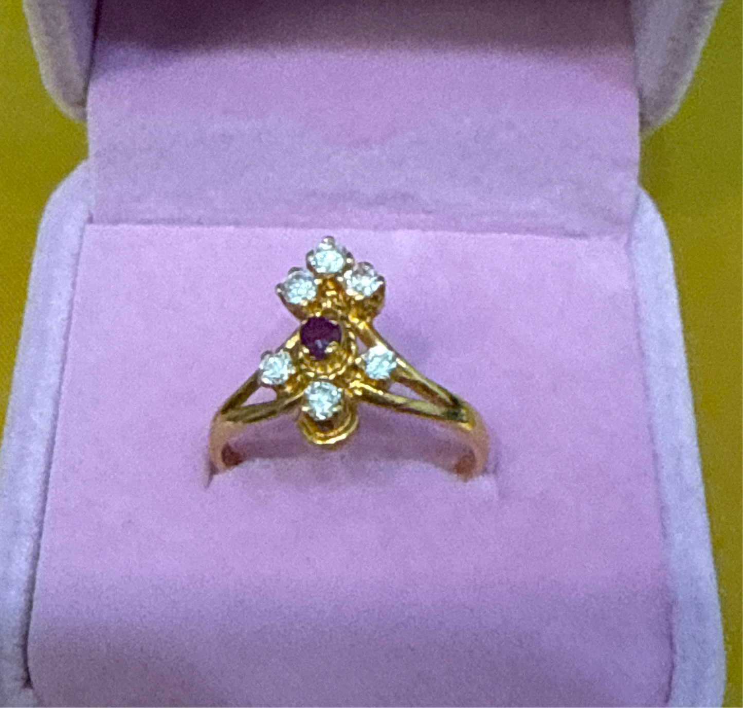 Must Have Modren Contemporary Design .2 CT Ruby and .6 Sapphire Hand Made high Polish 22K Gold Size 7, 3.3g SKU: R019W