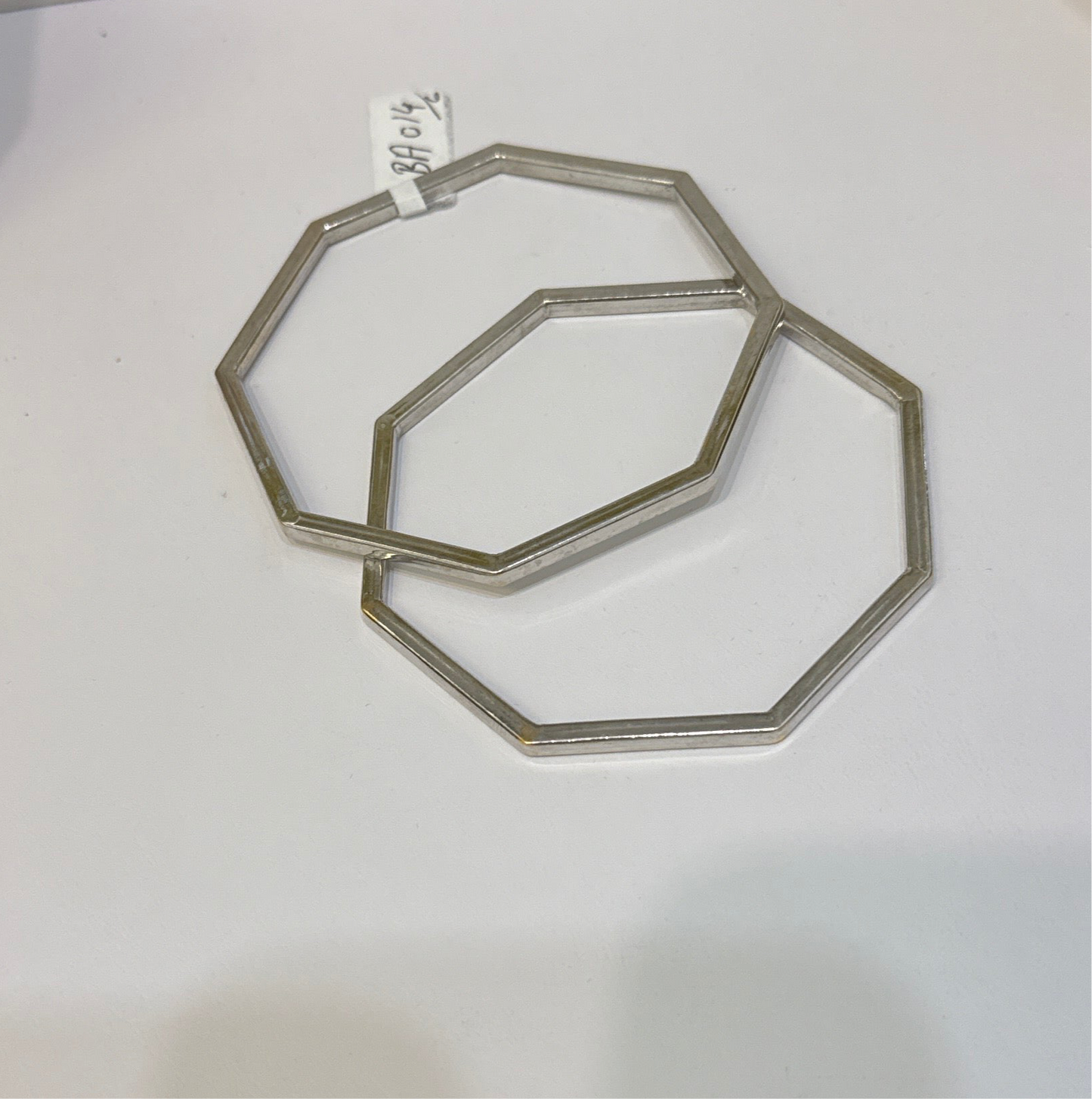 One-of-a-kind Custom Design Hexagon shaped Rhodium Plated in 22K Gold Stackable Bangle. 2.10 inches - 15.6g SKU:BA014