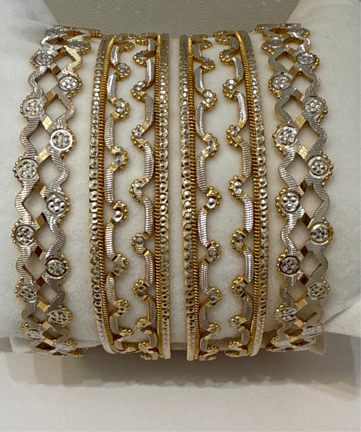 22K Gold Handmade Wedding 6 Bangles Rhodium Plated 145g SKU: BA008A