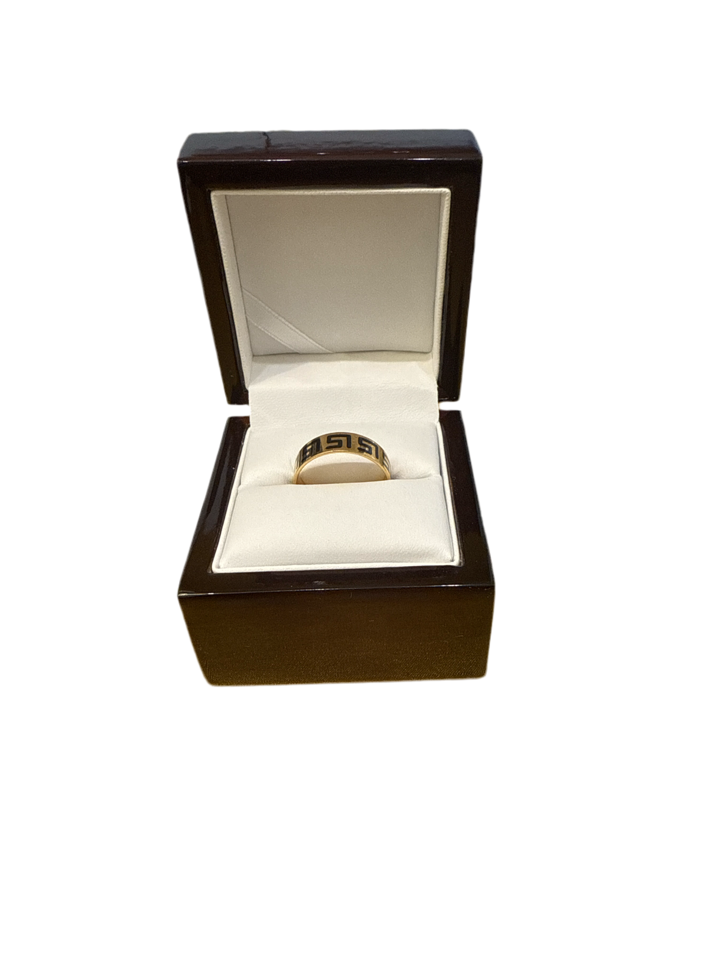 Mens Wedding Band Greek Key Design with Black Enamel 22K Gold Size 9.5 Weight:6.1g SKU: R0213MW